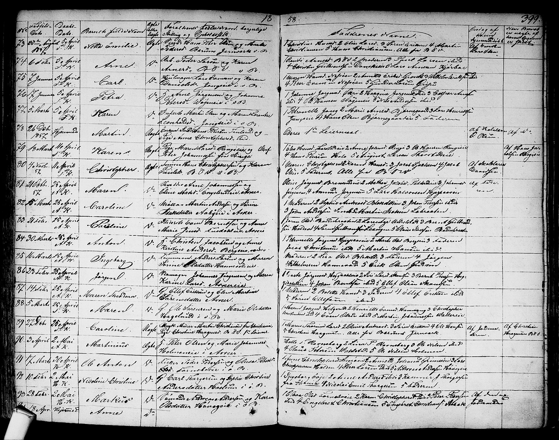 Asker prestekontor Kirkebøker, AV/SAO-A-10256a/F/Fa/L0007: Ministerialbok nr. I 7, 1825-1864, s. 399