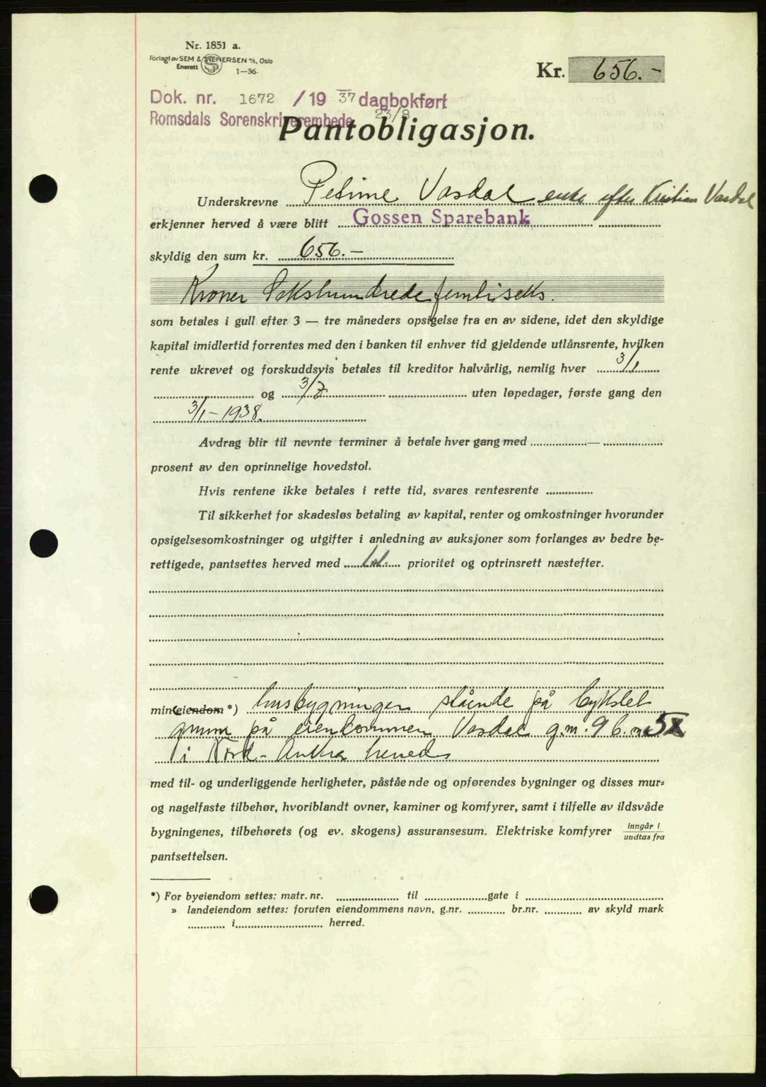 Romsdal sorenskriveri, SAT/A-4149/1/2/2C: Pantebok nr. B1, 1936-1939, Dagboknr: 1672/1937