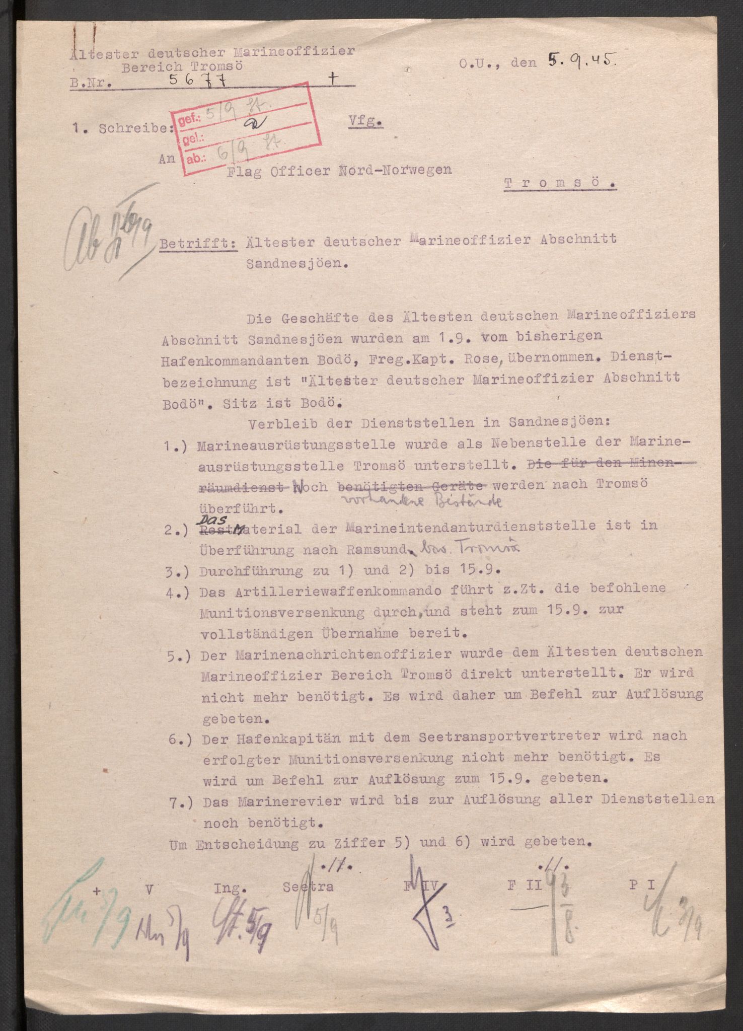 Deutscher Oberbefehlshaber Norwegen (DOBN), AV/RA-RAFA-2197/D/Dob/L0265/0001: ADMO Bereich Tromsø / D. Gliederung der Berriche der 4 Seekommandanten der Admiral norwegische Polarküste. Dienststellen im Bereich. FII, 1945