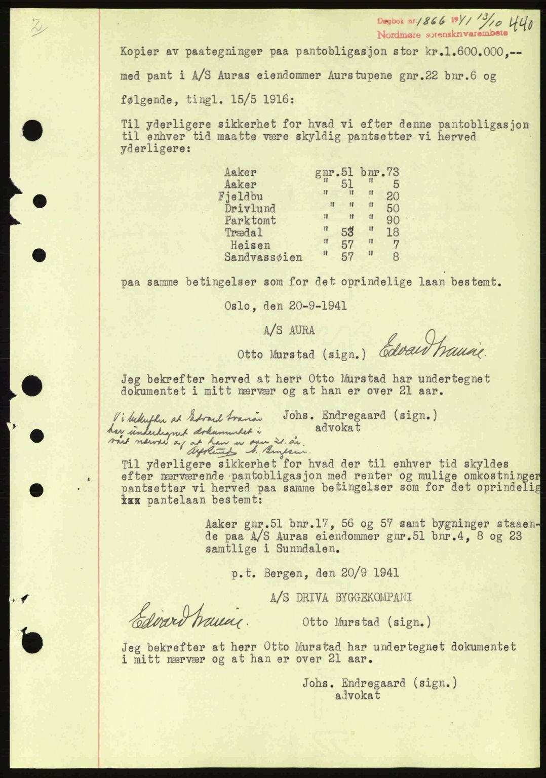 Nordmøre sorenskriveri, SAT/A-4132/1/2/2Ca: Pantebok nr. B88, 1941-1942, Dagboknr: 1866/1941