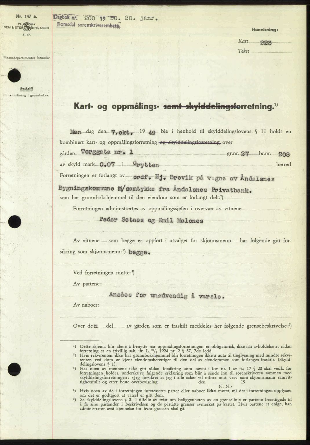 Romsdal sorenskriveri, SAT/A-4149/1/2/2C: Pantebok nr. A32, 1950-1950, Dagboknr: 200/1950