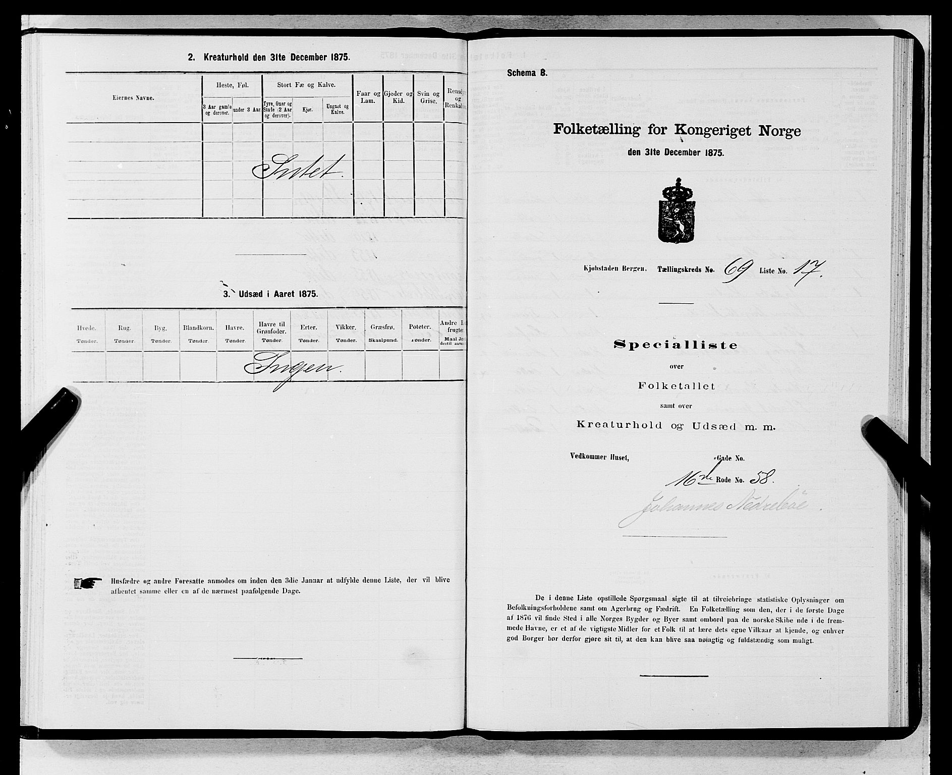 SAB, Folketelling 1875 for 1301 Bergen kjøpstad, 1875, s. 3689