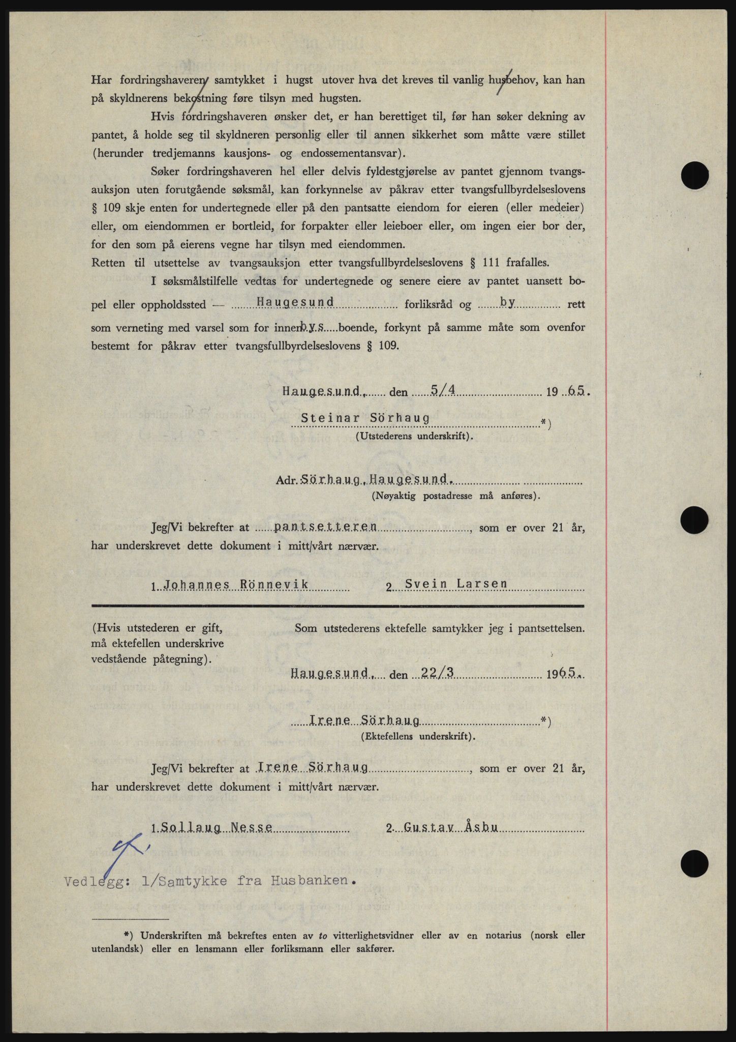 Haugesund tingrett, SAST/A-101415/01/II/IIC/L0053: Pantebok nr. B 53, 1965-1965, Dagboknr: 919/1965