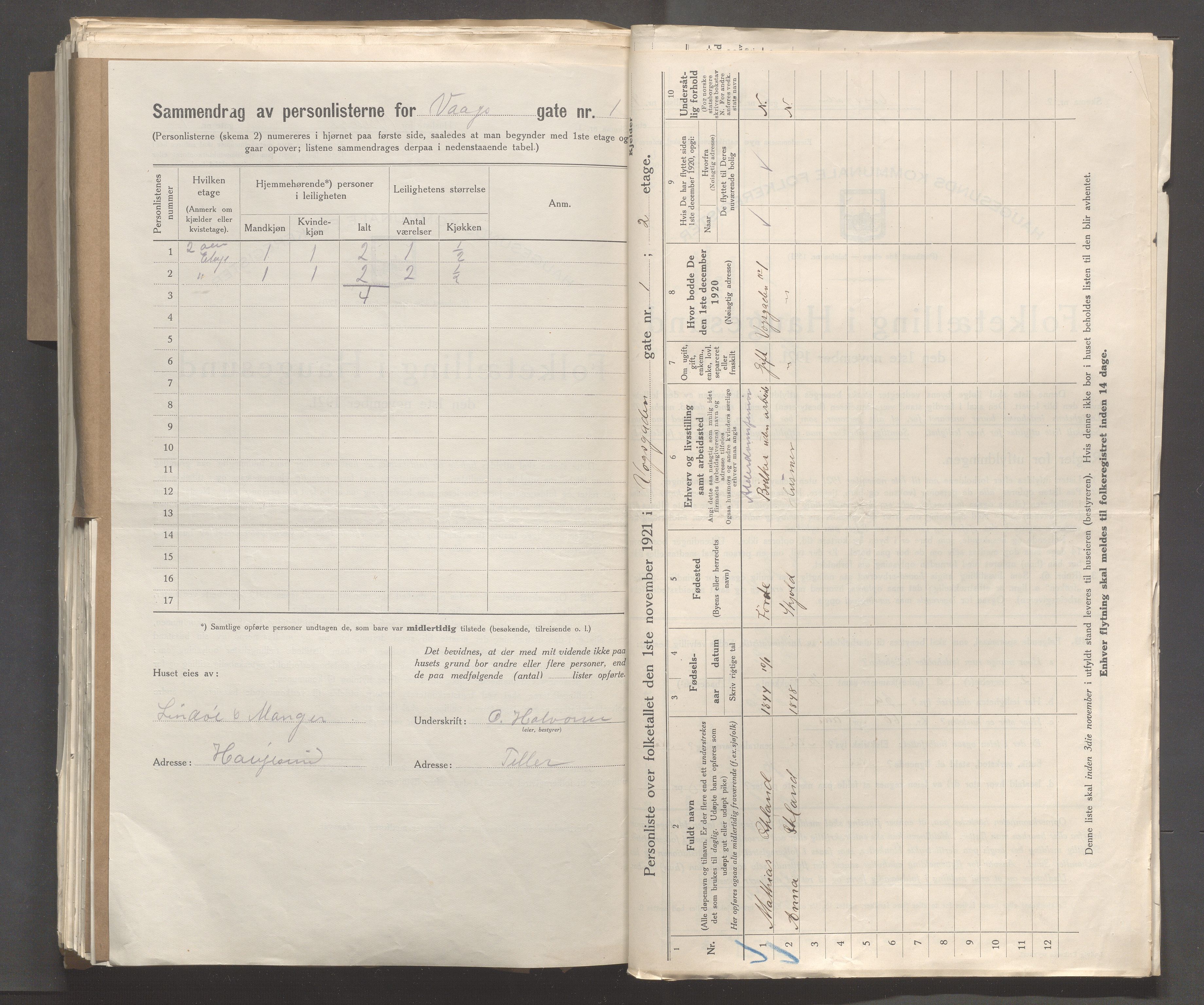 IKAR, Kommunal folketelling 1.11.1921 for Haugesund, 1921, s. 7442