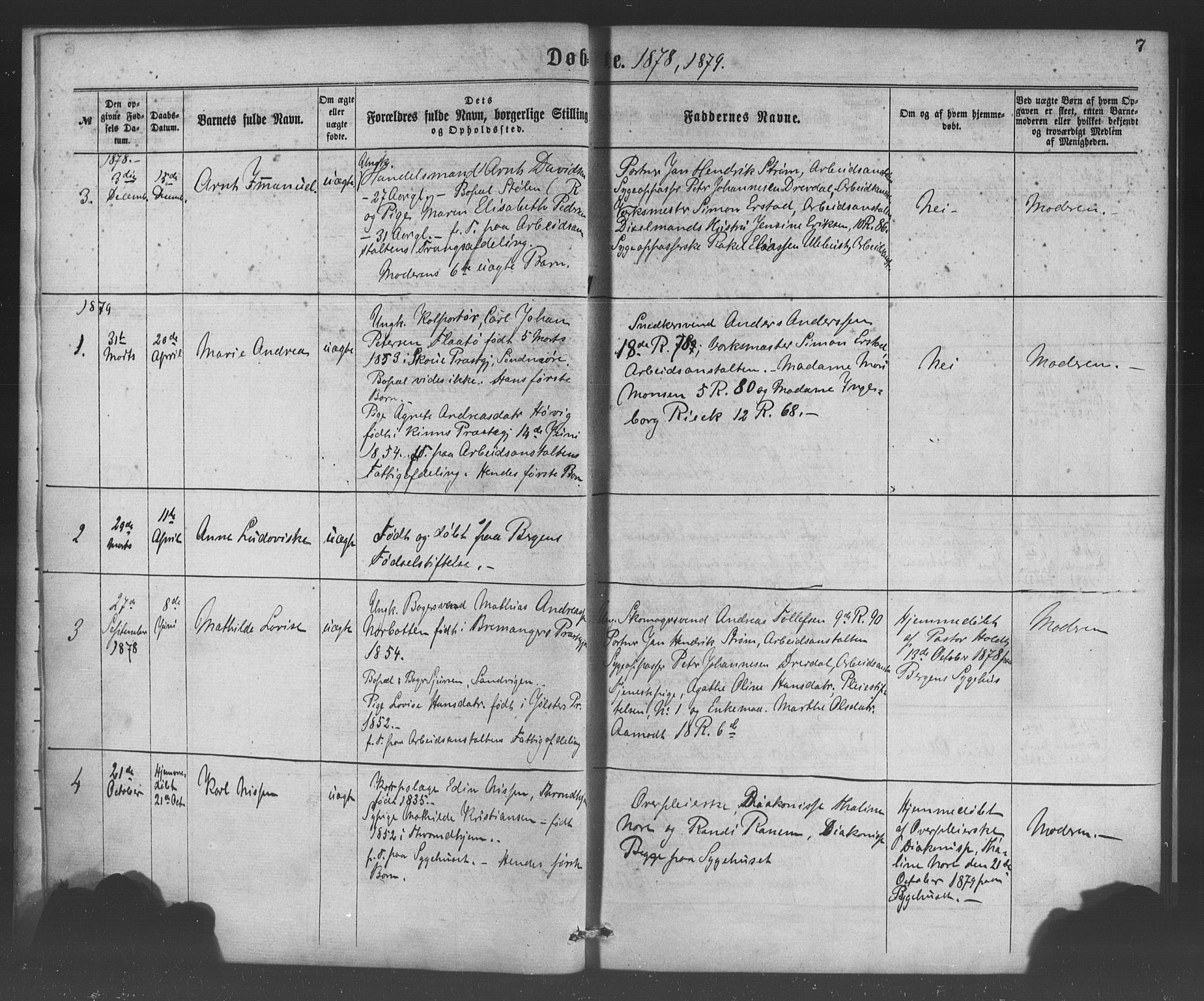 Bergen kommunale pleiehjem - stiftelsespresten, AV/SAB-A-100281: Ministerialbok nr. A 1, 1874-1886, s. 7