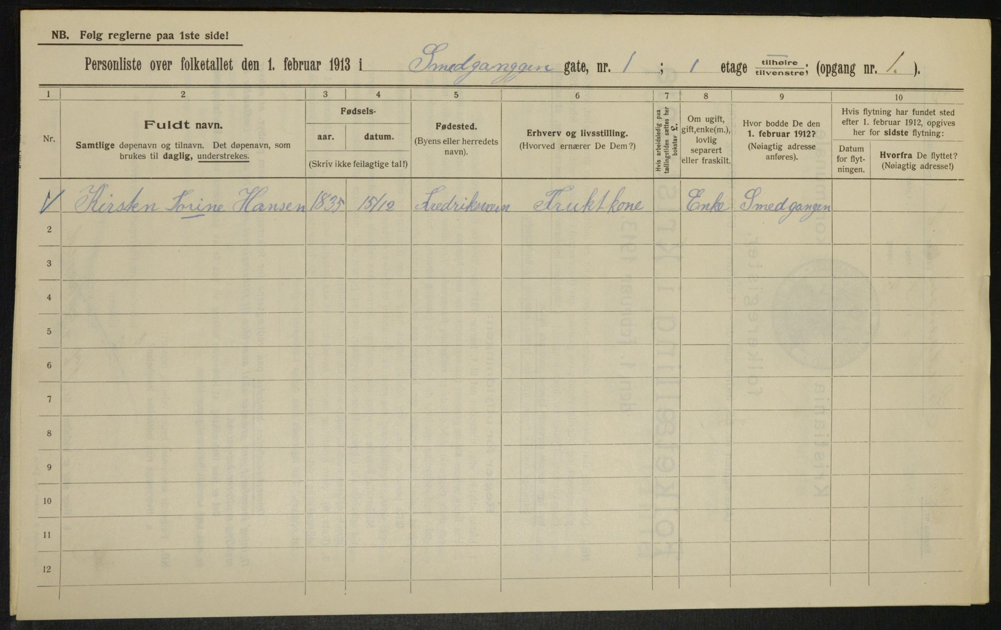 OBA, Kommunal folketelling 1.2.1913 for Kristiania, 1913, s. 97109