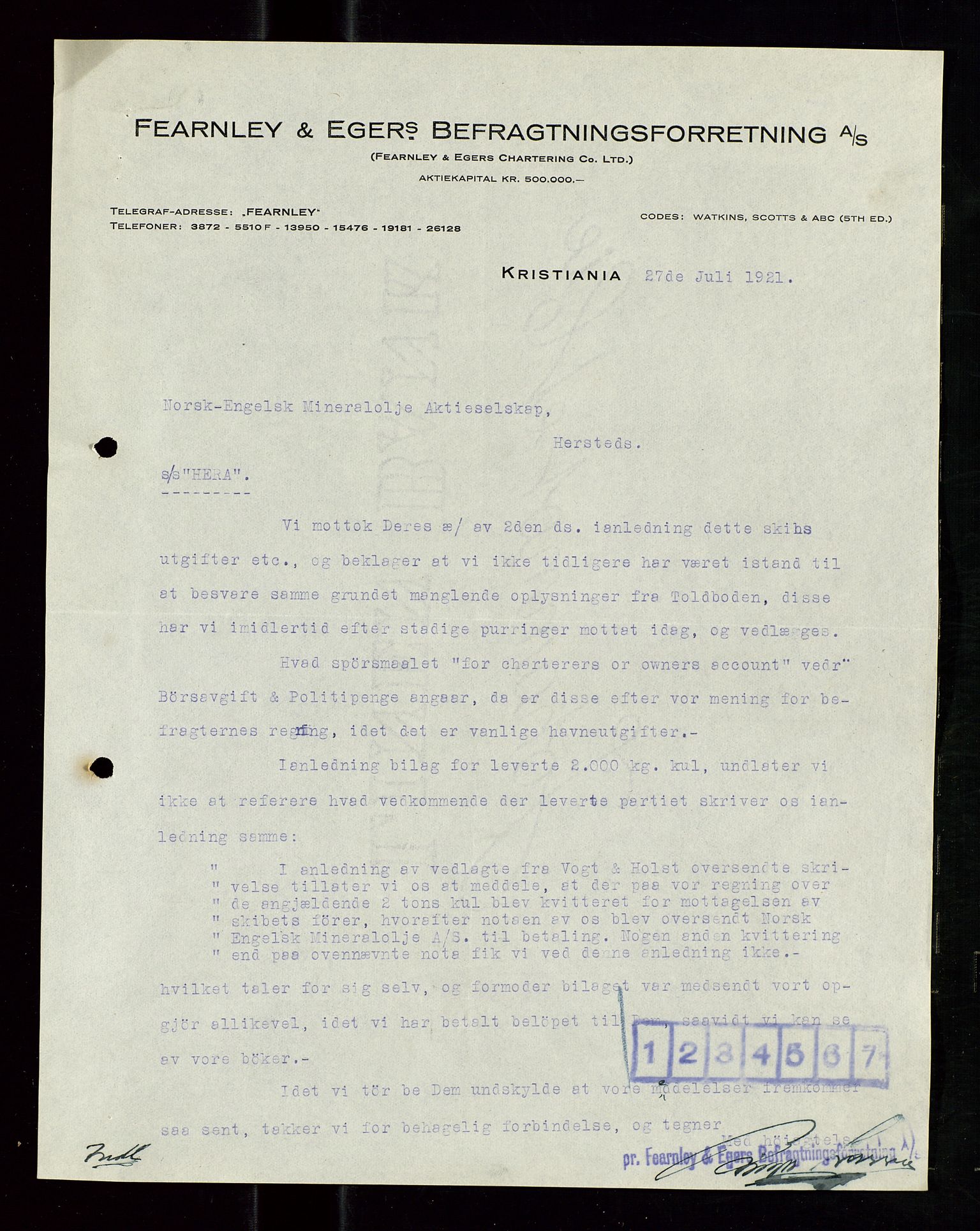 Pa 1521 - A/S Norske Shell, AV/SAST-A-101915/E/Ea/Eaa/L0011: Sjefskorrespondanse, 1921, s. 121