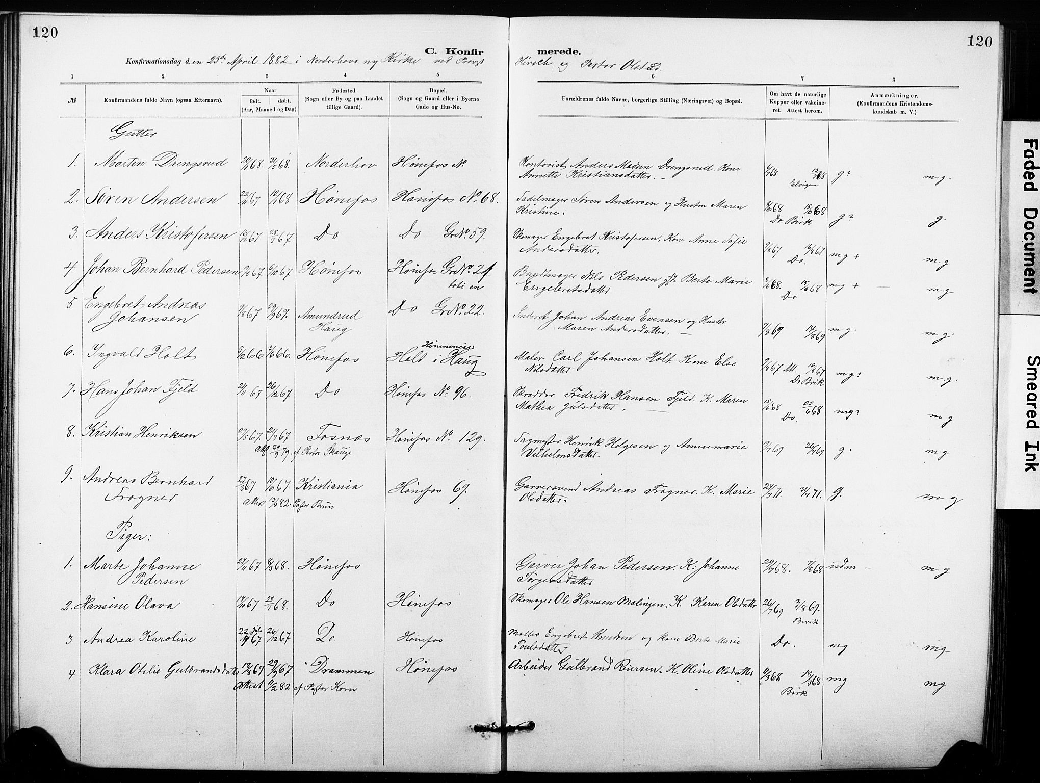 Hønefoss kirkebøker, AV/SAKO-A-609/G/Ga/L0001: Klokkerbok nr. 1, 1870-1887, s. 120