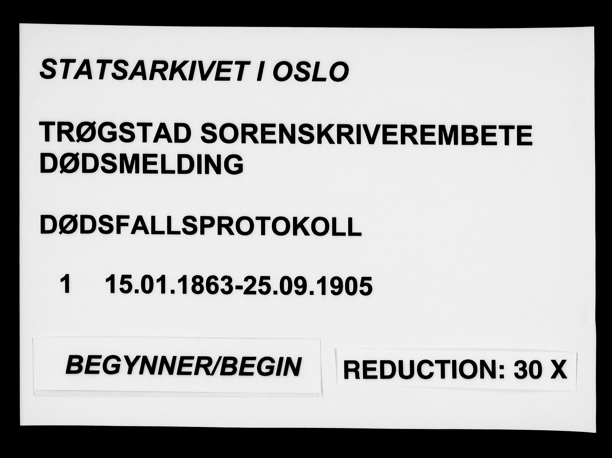 Trøgstad sorenskriveri, SAO/A-10659/H/Ha/Haa/L0001: Dødsanmeldelsesprotokoll, 1863-1905