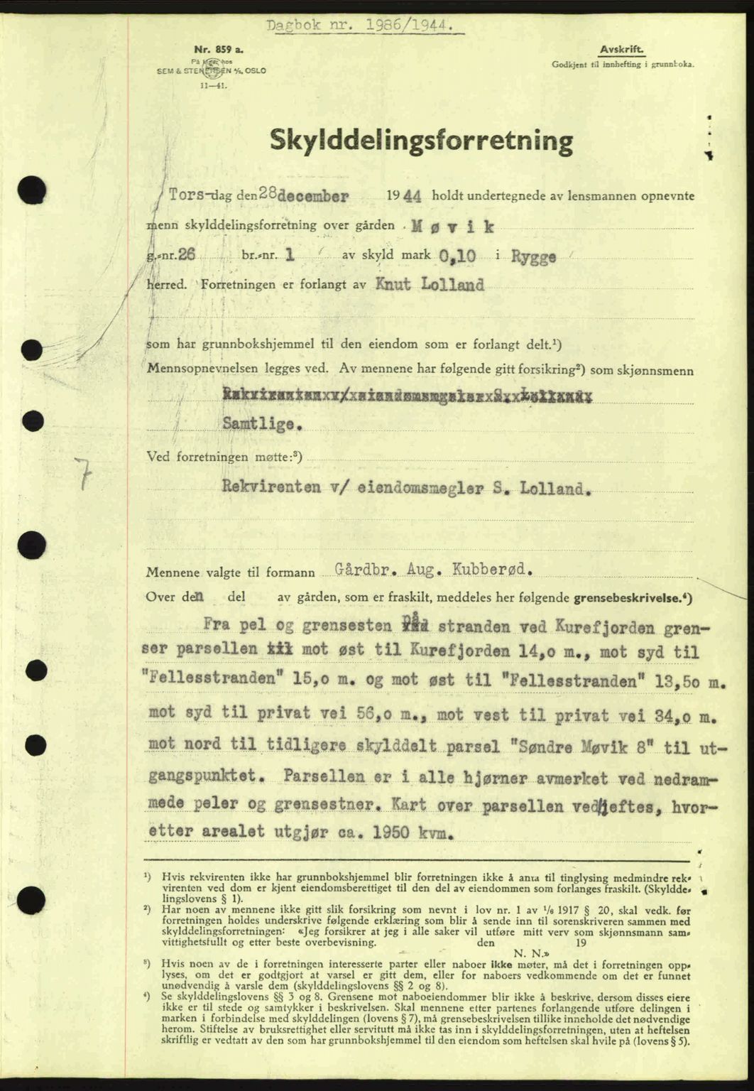 Moss sorenskriveri, SAO/A-10168: Pantebok nr. A13, 1944-1945, Dagboknr: 1986/1944