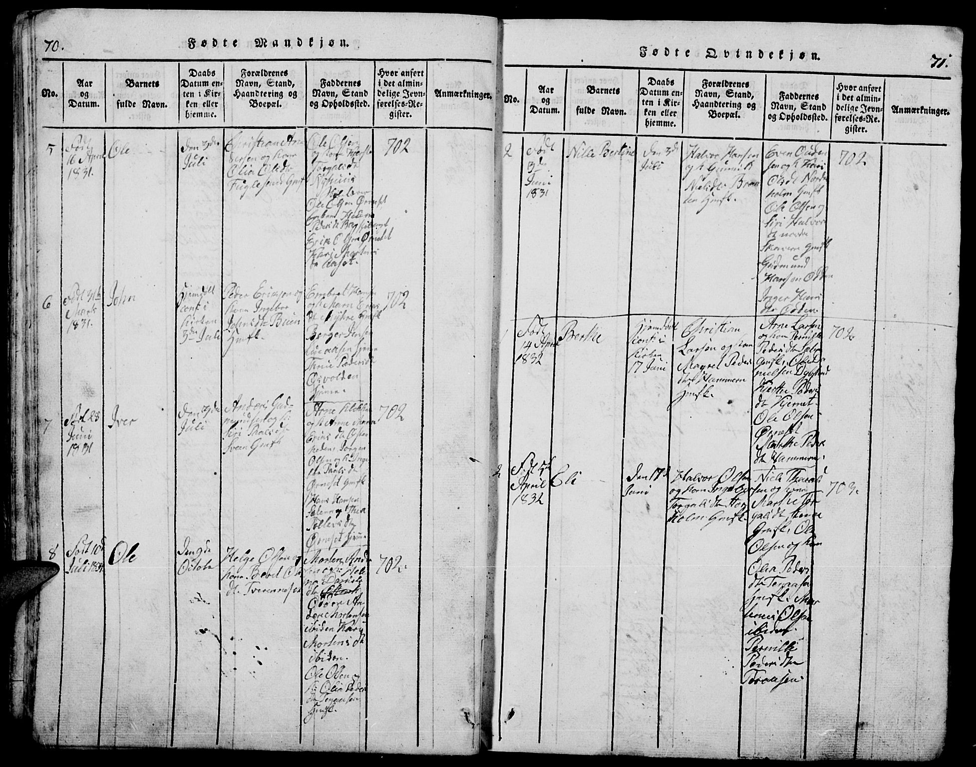 Trysil prestekontor, SAH/PREST-046/H/Ha/Hab/L0005: Klokkerbok nr. 5, 1814-1877, s. 70-71