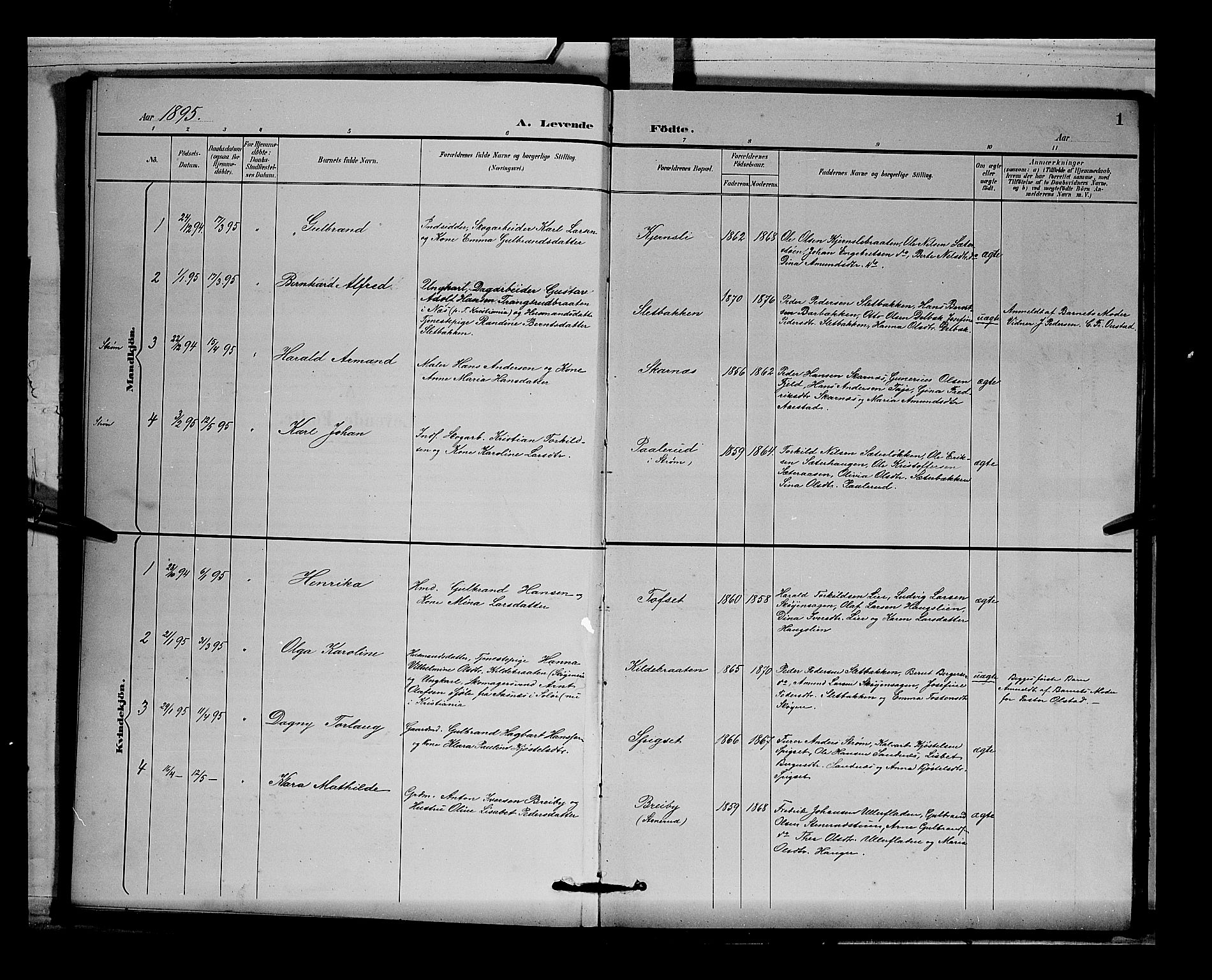 Sør-Odal prestekontor, AV/SAH-PREST-030/H/Ha/Hab/L0004: Klokkerbok nr. 4, 1895-1906, s. 1