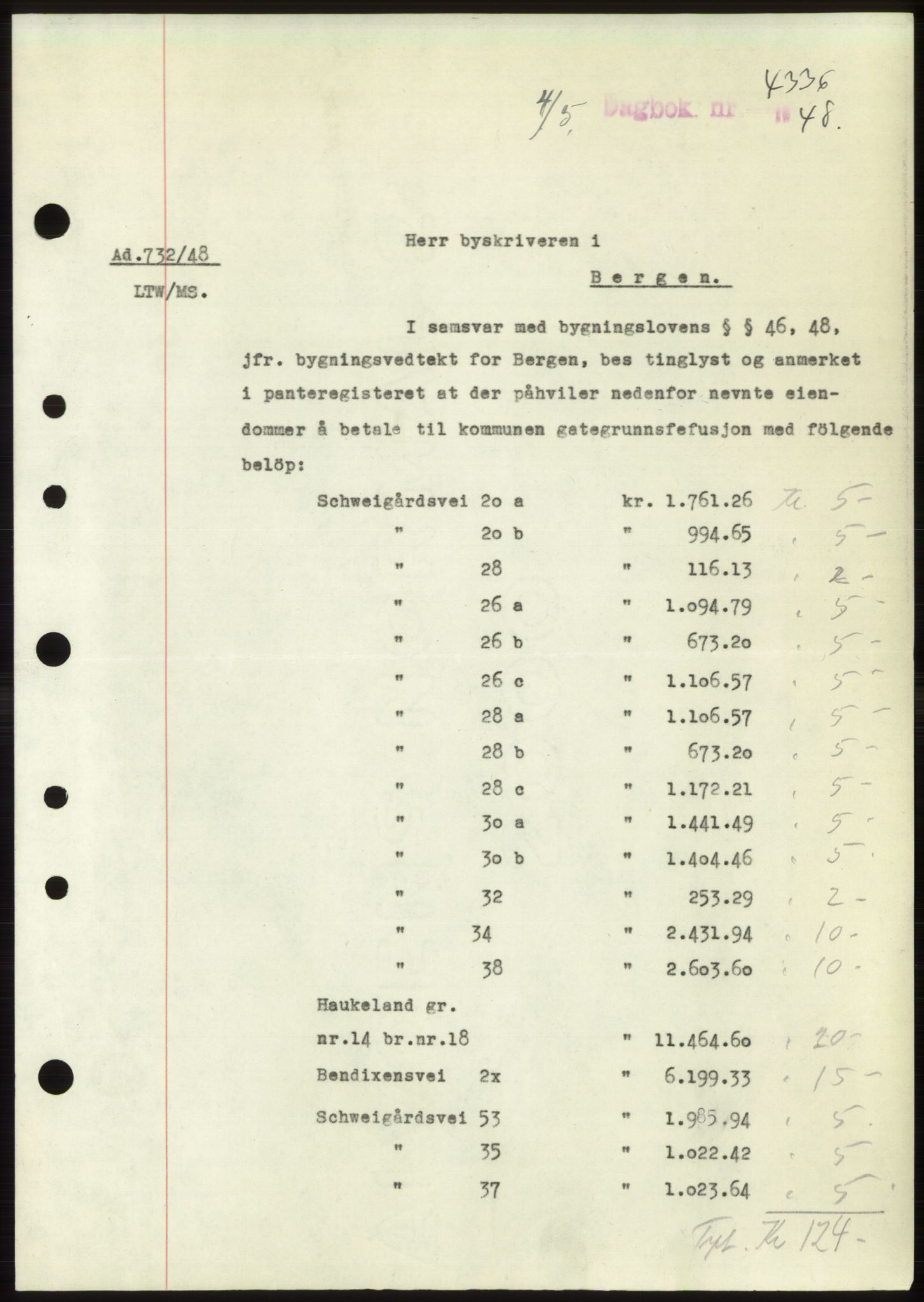 Byfogd og Byskriver i Bergen, AV/SAB-A-3401/03/03Bd/L0003: Pantebok nr. B29-39, 1947-1950, Dagboknr: 4336/1948