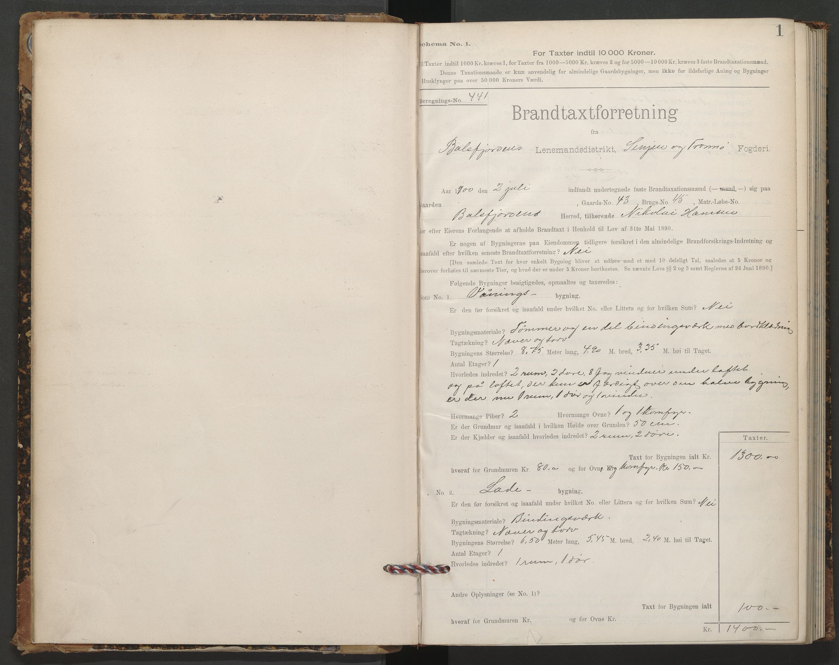 Lensmannen i Balsfjord, AV/SATØ-S-0085/Hf/Hfb/L0171: Branntakstprotokoller 1873-1958. Med register, 1900-1901