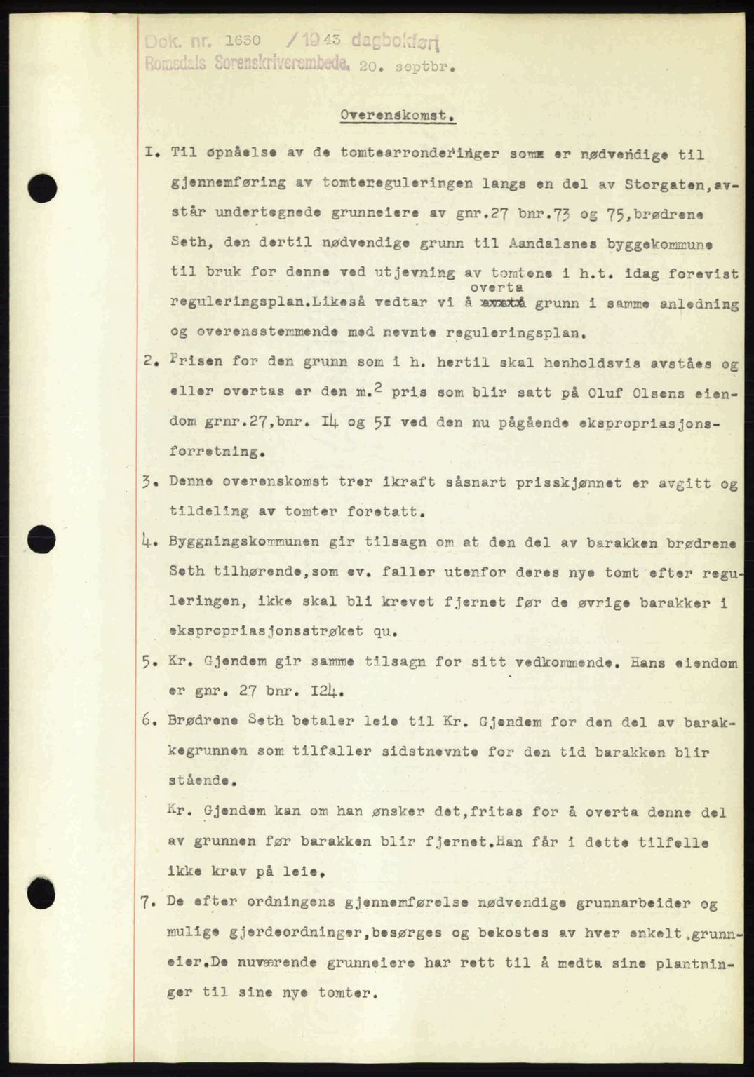 Romsdal sorenskriveri, SAT/A-4149/1/2/2C: Pantebok nr. A14, 1943-1943, Dagboknr: 1630/1943