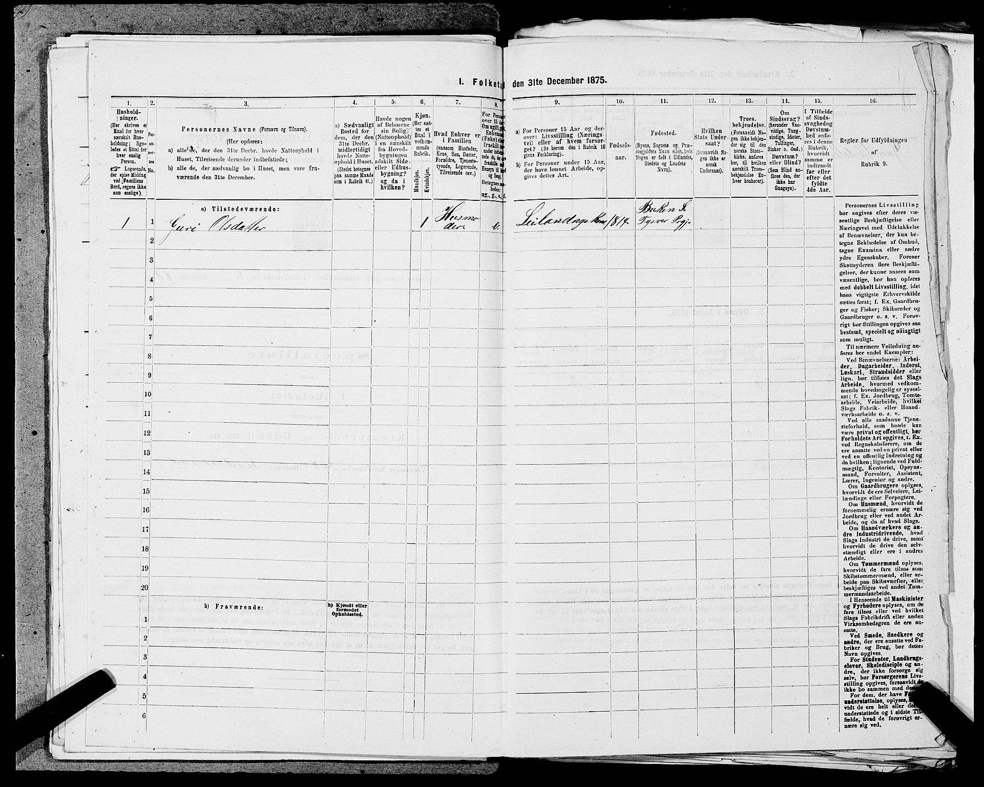 SAST, Folketelling 1875 for 1150L Skudenes prestegjeld, Falnes sokn, Åkra sokn og Ferkingstad sokn, 1875, s. 1136