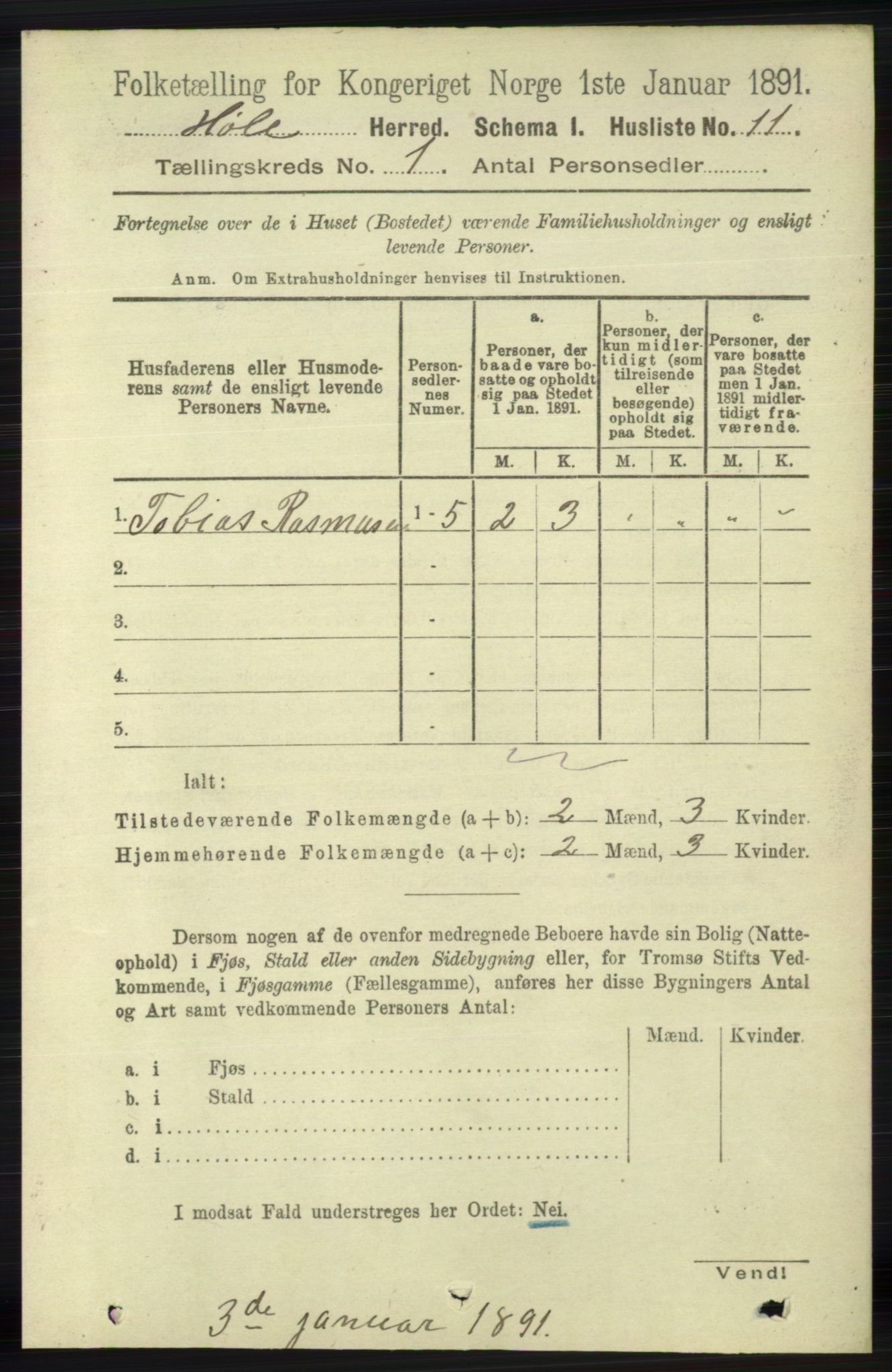 RA, Folketelling 1891 for 1128 Høle herred, 1891, s. 29