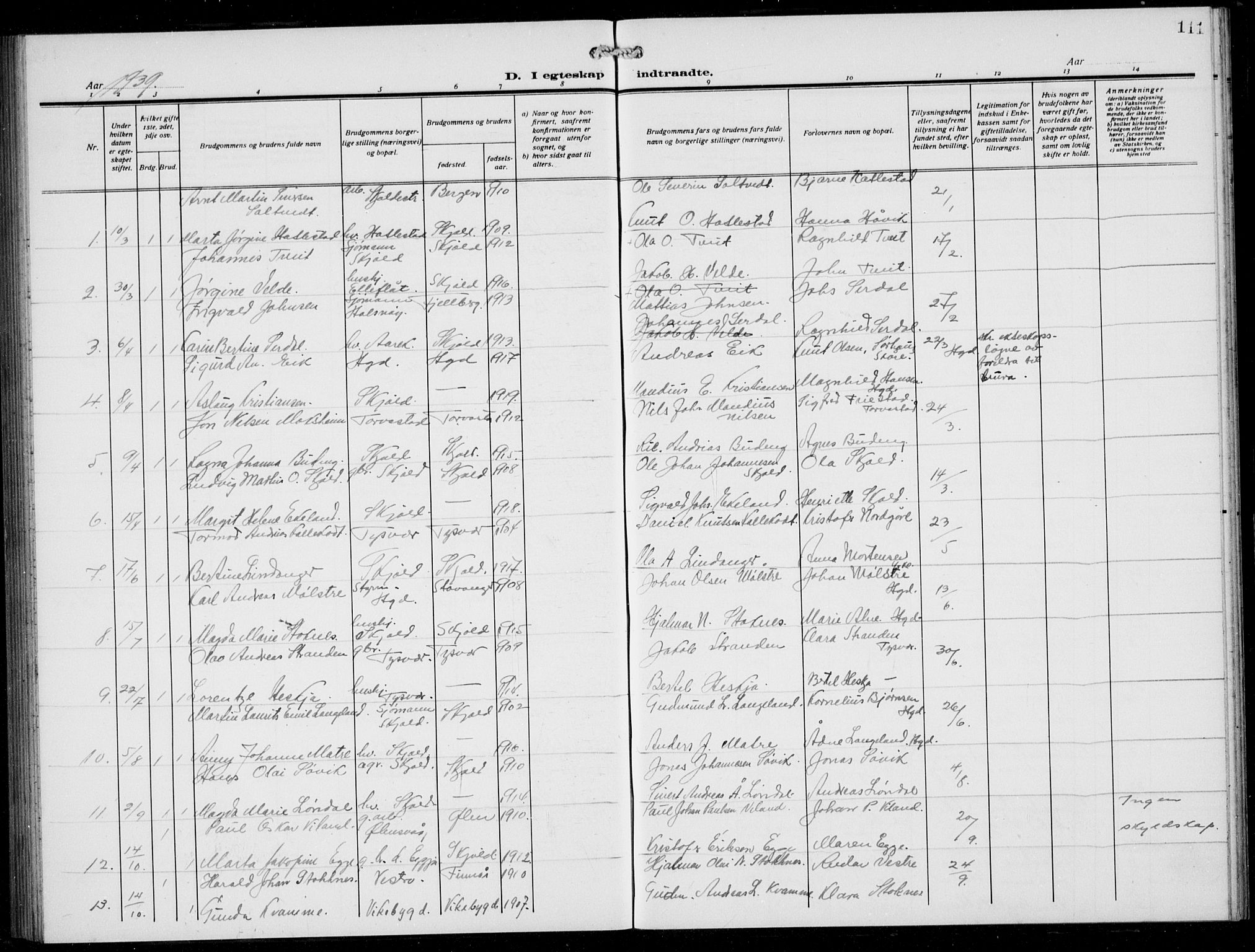 Skjold sokneprestkontor, AV/SAST-A-101847/H/Ha/Hab/L0010: Klokkerbok nr. B 10, 1921-1941, s. 111