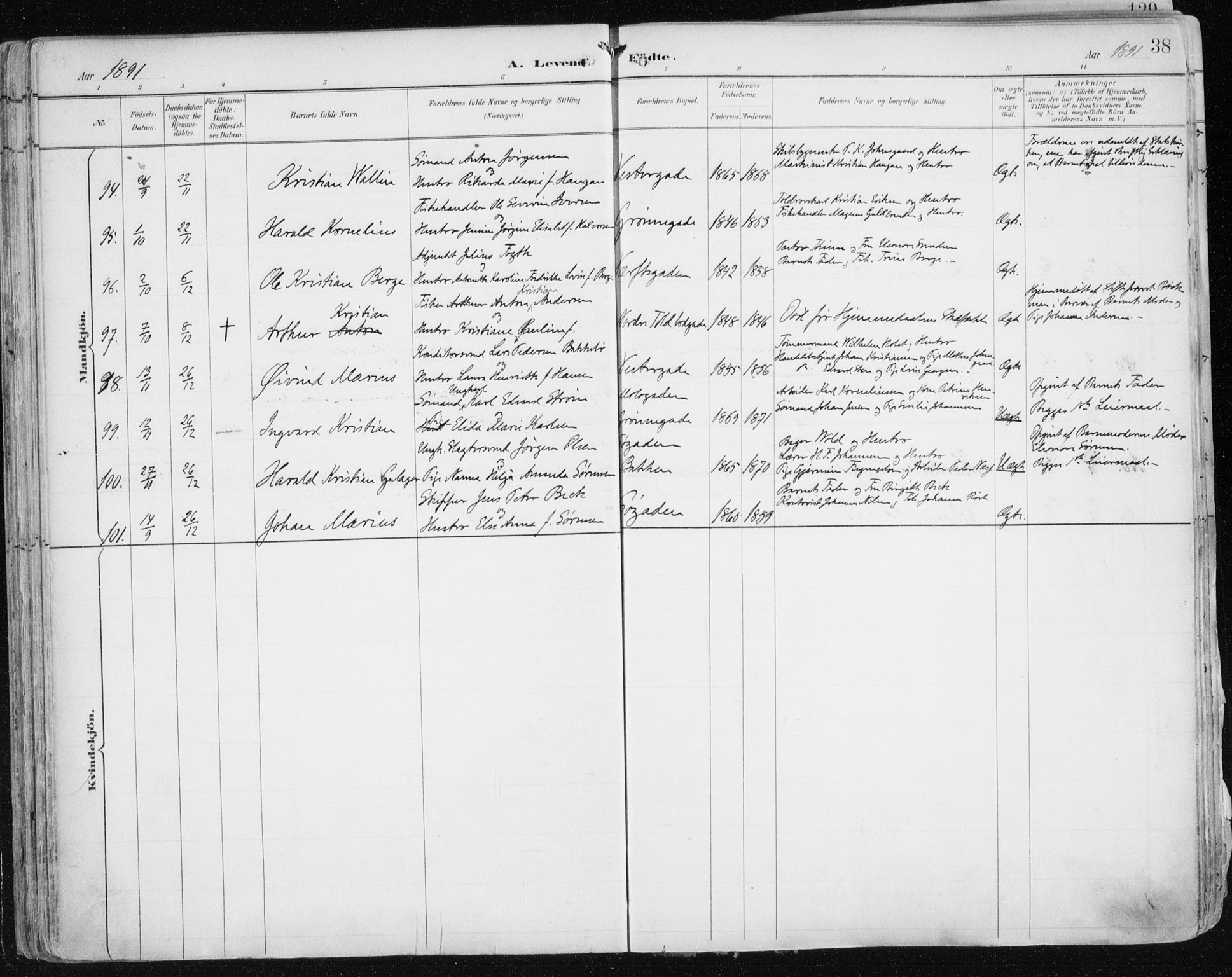 Tromsø sokneprestkontor/stiftsprosti/domprosti, AV/SATØ-S-1343/G/Ga/L0015kirke: Ministerialbok nr. 15, 1889-1899, s. 38