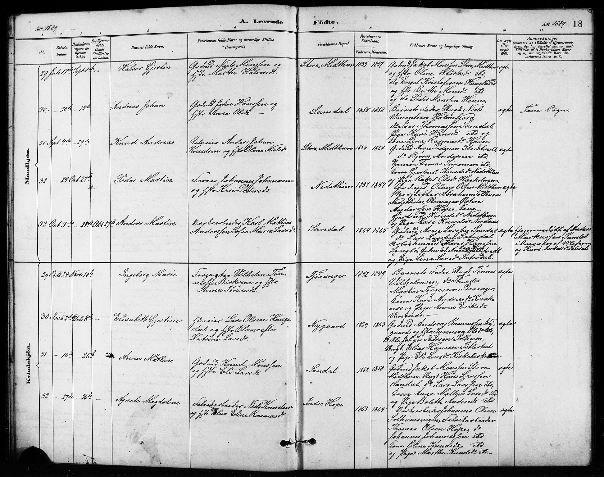 Birkeland Sokneprestembete, AV/SAB-A-74601/H/Hab: Klokkerbok nr. A 4, 1888-1897, s. 18