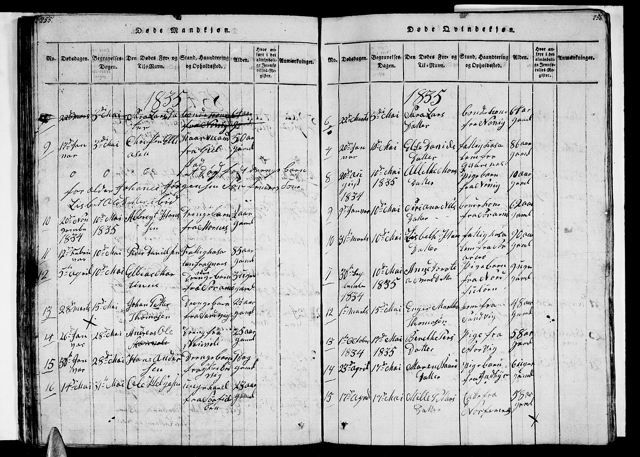 Ministerialprotokoller, klokkerbøker og fødselsregistre - Nordland, AV/SAT-A-1459/805/L0105: Klokkerbok nr. 805C01, 1820-1839, s. 255-256