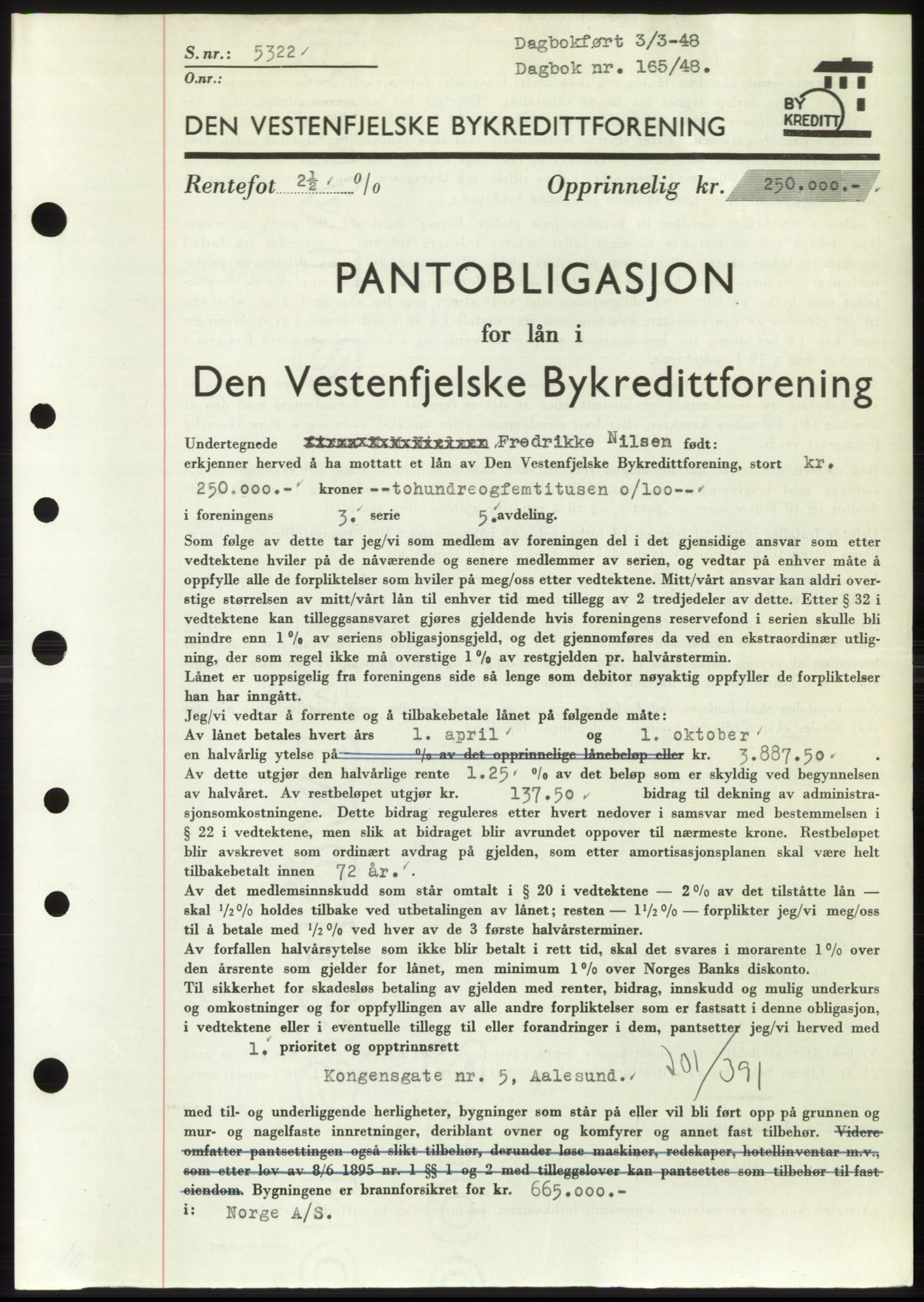 Ålesund byfogd, SAT/A-4384: Pantebok nr. B36-38, 1948-1950, Dagboknr: 165/1948