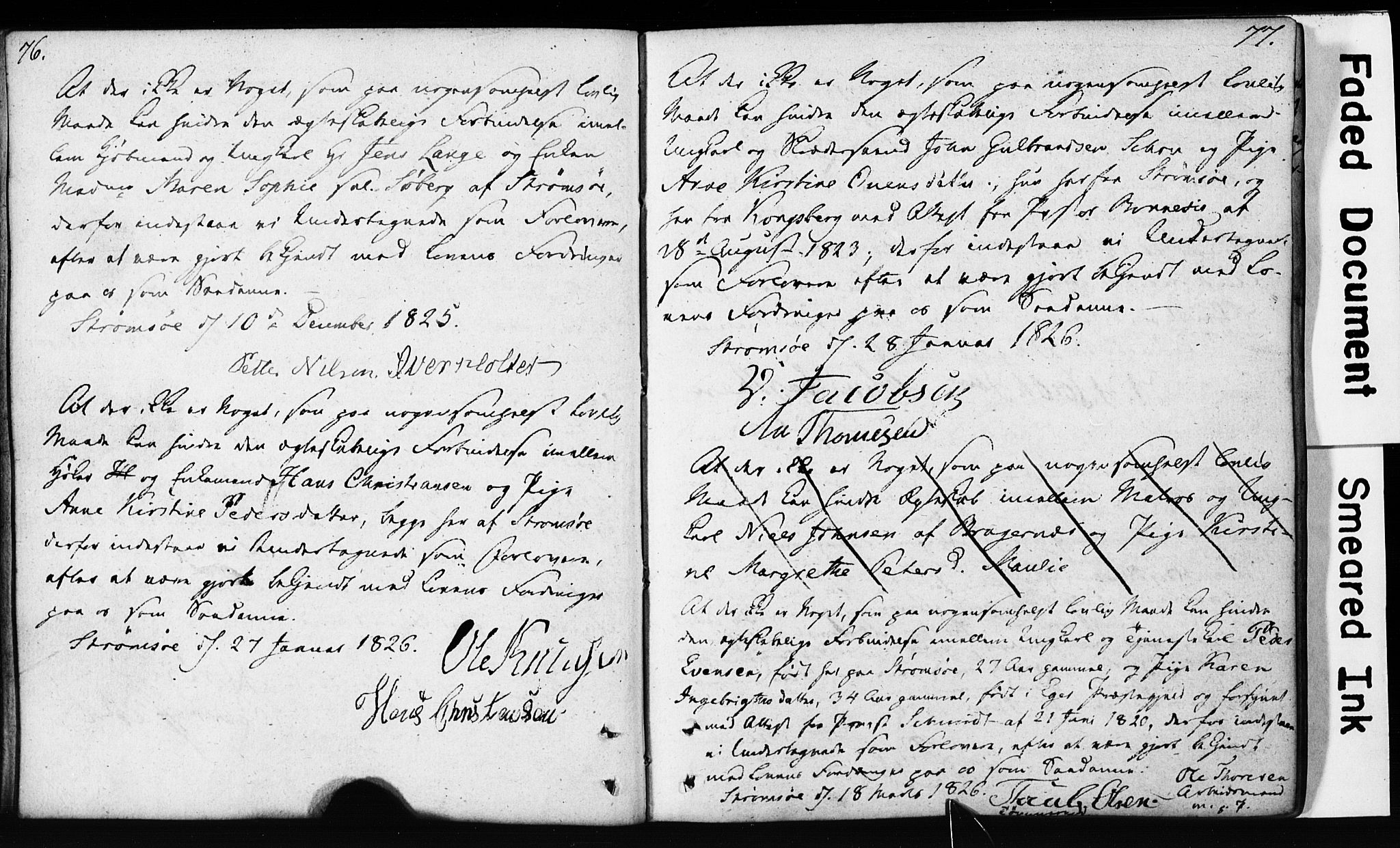 Strømsø kirkebøker, SAKO/A-246/H/Hb/L0002: Forlovererklæringer nr. 2, 1815-1857, s. 76-77