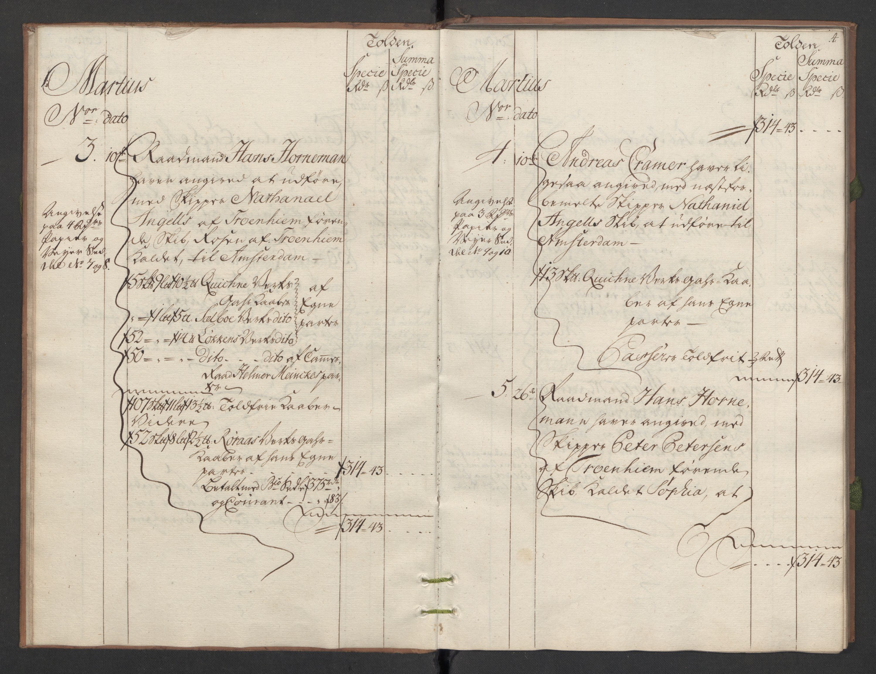 Generaltollkammeret, tollregnskaper, AV/RA-EA-5490/R34/L0013/0001: Koppertollregnskaper Trondheim B / Tollbok for koppertollen, 1763