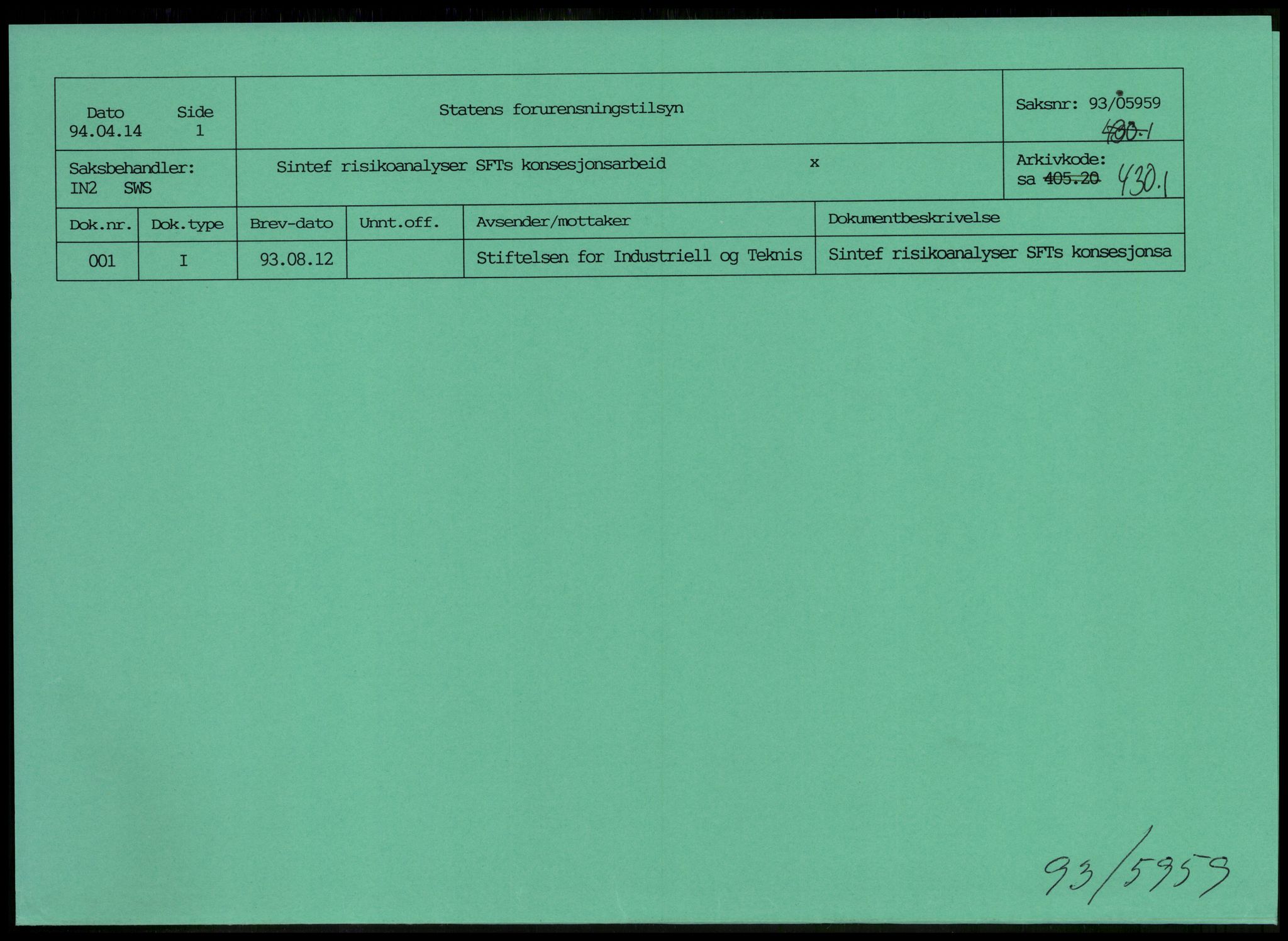 Statens forurensningstilsyn, hovedkontoret, AV/RA-S-4136/1/D/Da/L0493: Konsesjonssaker, 1985-1993, s. 269