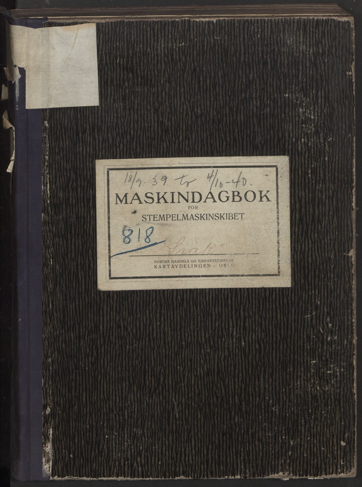 Nortraship, Skipsdagbøker, RA/S-2168/F/L0154/0001: Boknr. 818 - 820 / Boknr. 818 Siak, 1939-1940