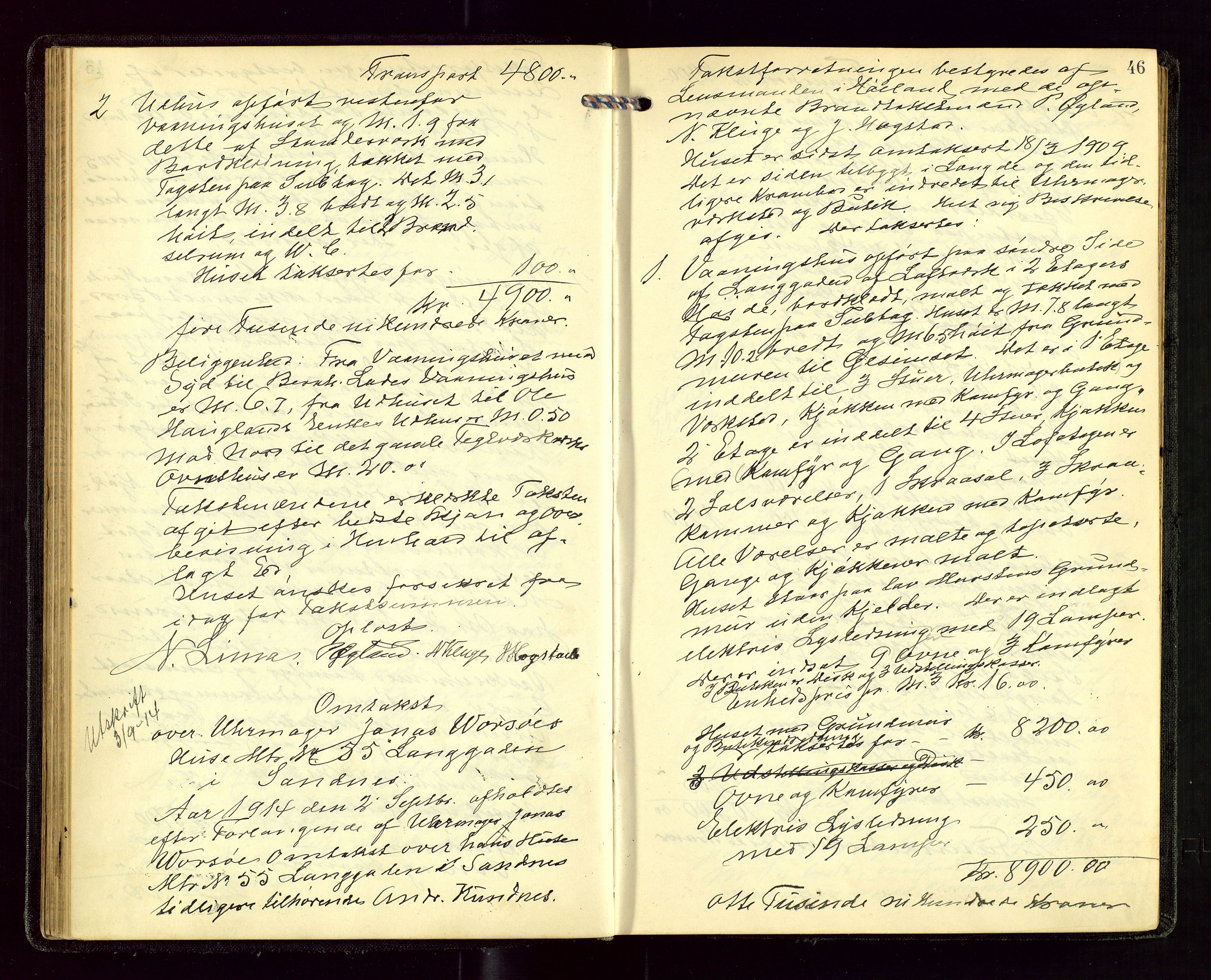 Sandnes lensmannskontor, AV/SAST-A-100167/Goa/L0001: "Brandtakstprotokol", 1913-1919, s. 45b-46a