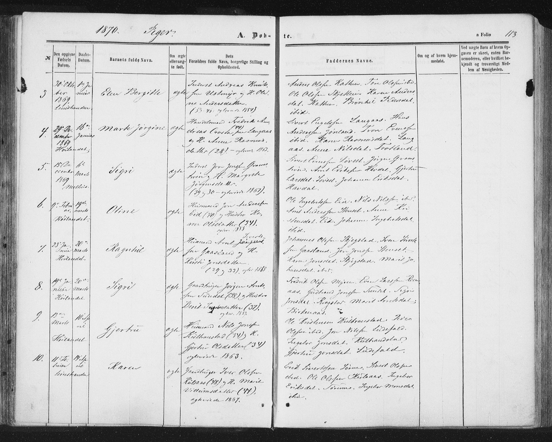 Ministerialprotokoller, klokkerbøker og fødselsregistre - Sør-Trøndelag, SAT/A-1456/691/L1077: Ministerialbok nr. 691A09, 1862-1873, s. 113