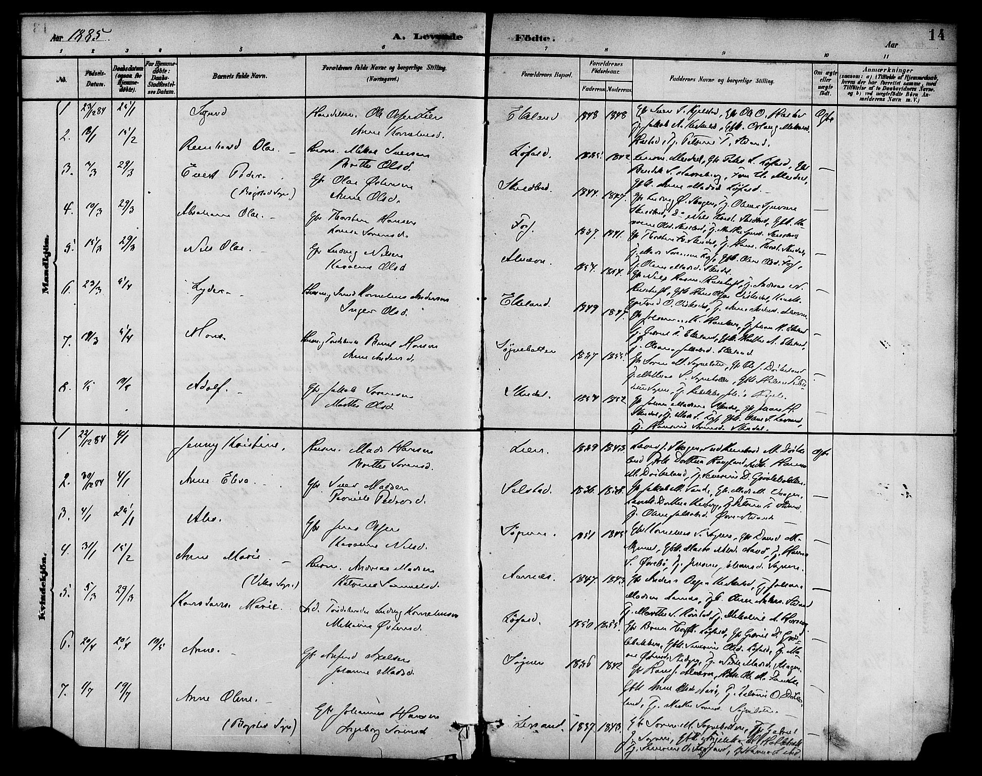 Gaular sokneprestembete, AV/SAB-A-80001/H/Haa: Ministerialbok nr. B 1, 1882-1897, s. 14
