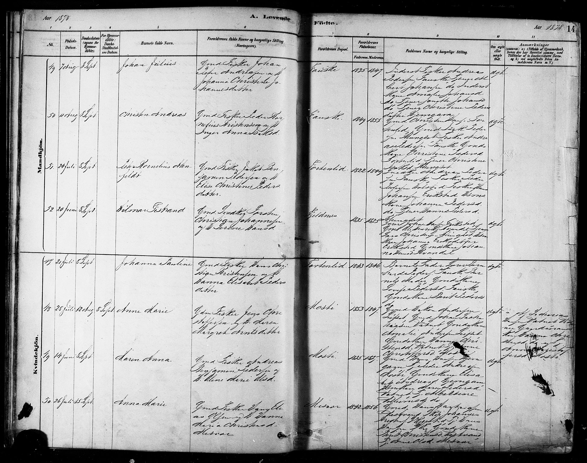 Ministerialprotokoller, klokkerbøker og fødselsregistre - Nordland, AV/SAT-A-1459/852/L0740: Ministerialbok nr. 852A10, 1878-1894, s. 14