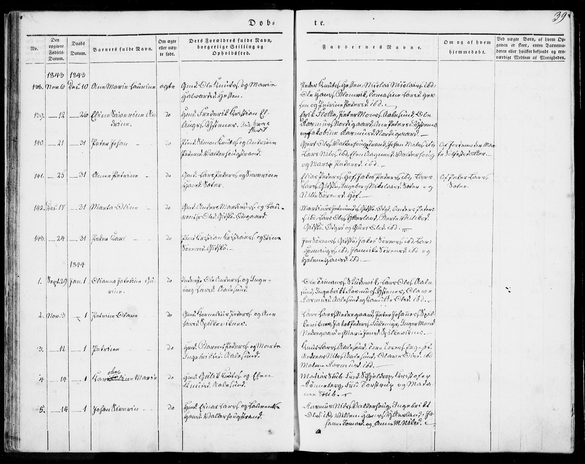 Ministerialprotokoller, klokkerbøker og fødselsregistre - Møre og Romsdal, SAT/A-1454/528/L0396: Ministerialbok nr. 528A07, 1839-1847, s. 39