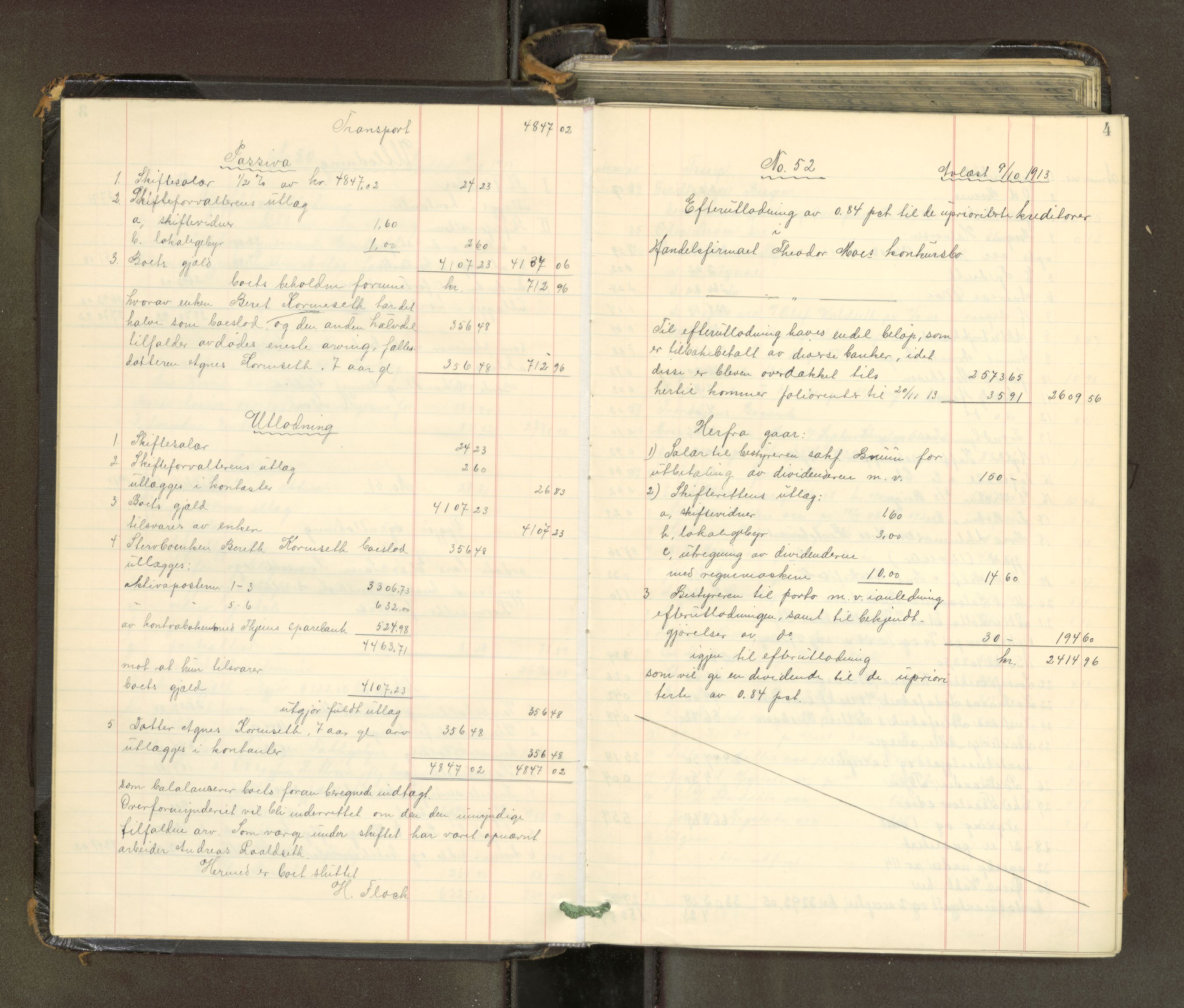 Trondheim byfogd, AV/SAT-A-0003/1/3/3A/L0041: Skifteutlodningsprotokoll - 1710-5/2. (m/ register), 1913-1916, s. 4