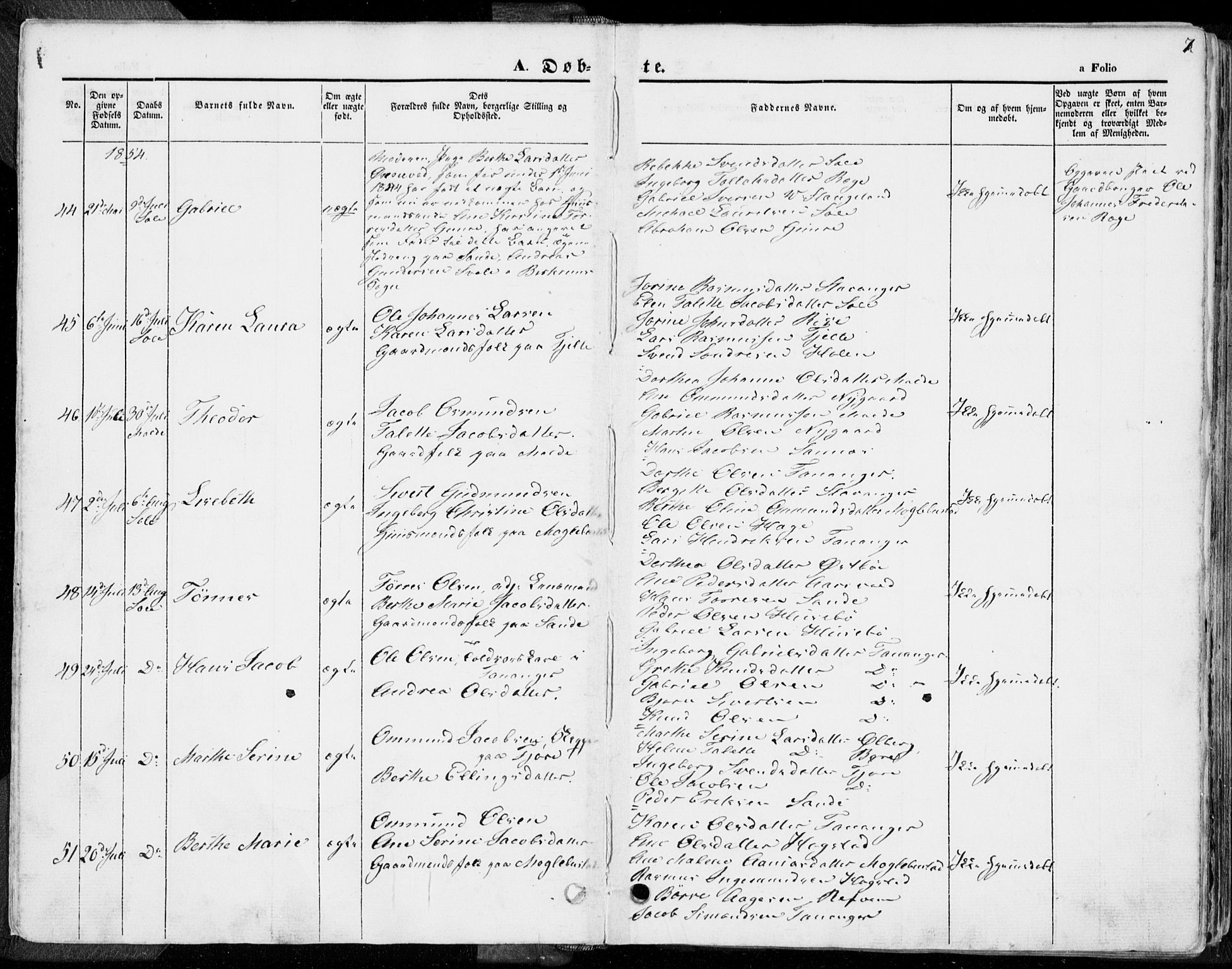 Håland sokneprestkontor, AV/SAST-A-101802/001/30BA/L0007: Ministerialbok nr. A 7.1, 1854-1870, s. 7