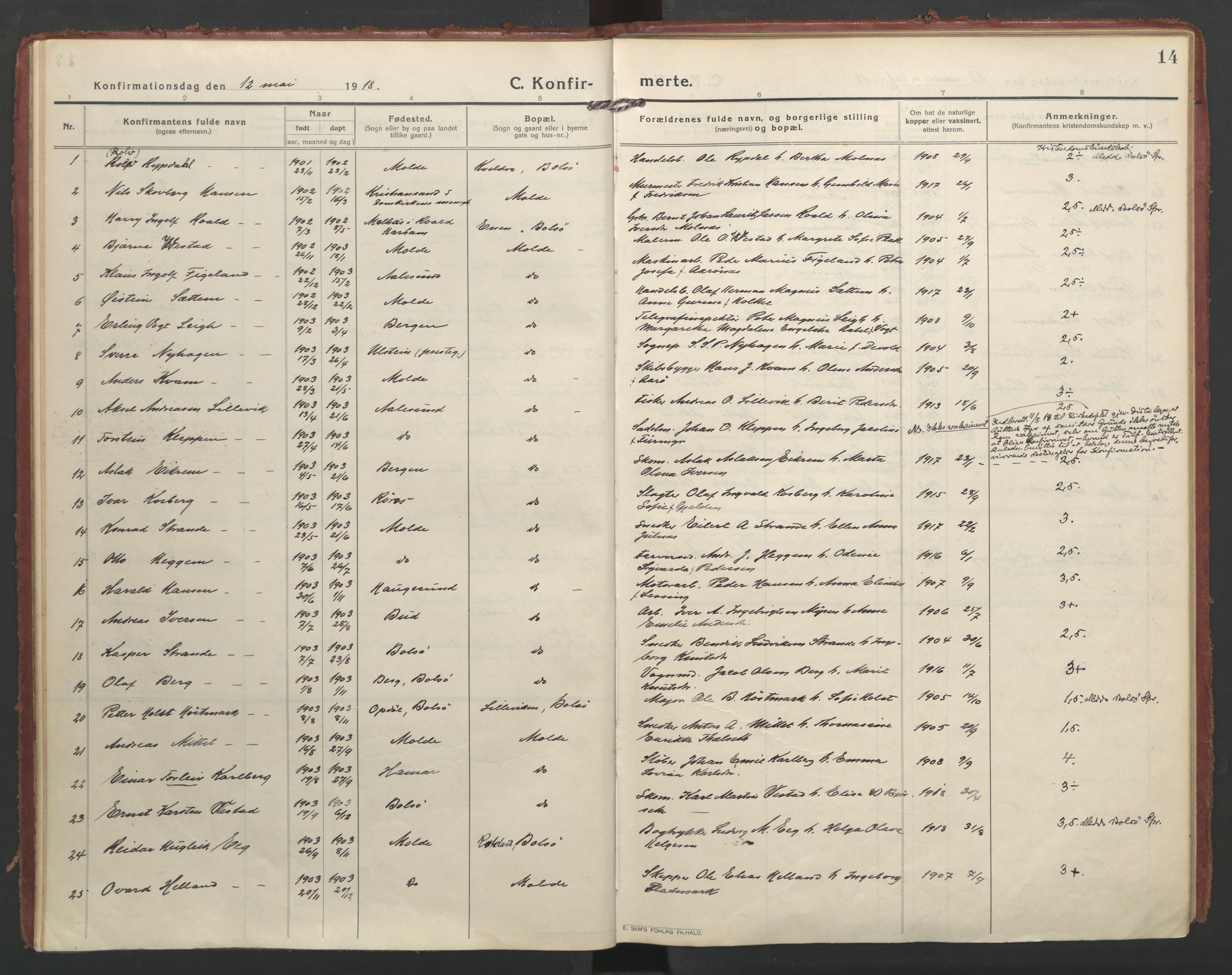 Ministerialprotokoller, klokkerbøker og fødselsregistre - Møre og Romsdal, AV/SAT-A-1454/558/L0695: Ministerialbok nr. 558A09, 1915-1942, s. 14