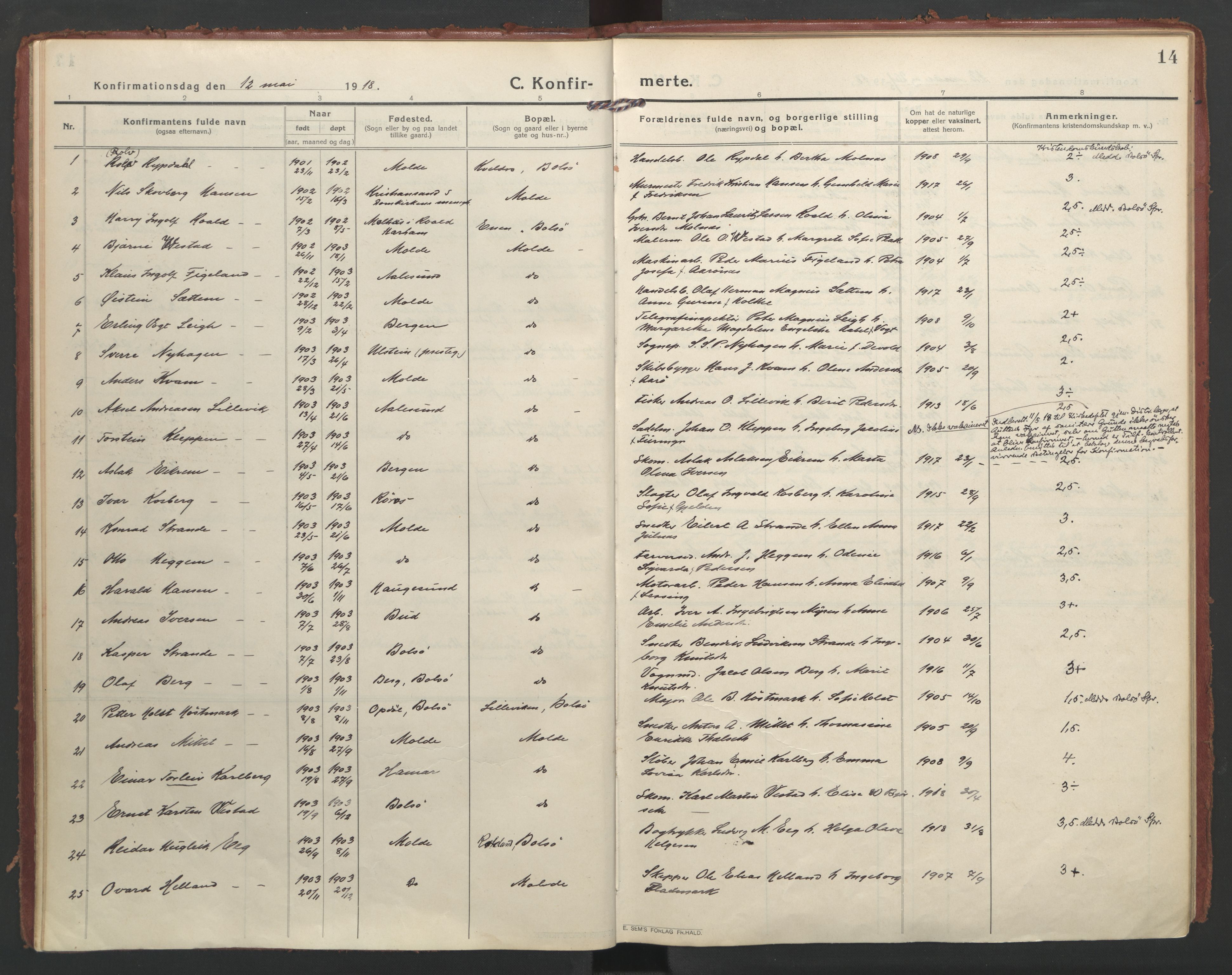 Ministerialprotokoller, klokkerbøker og fødselsregistre - Møre og Romsdal, SAT/A-1454/558/L0695: Ministerialbok nr. 558A09, 1915-1942, s. 14