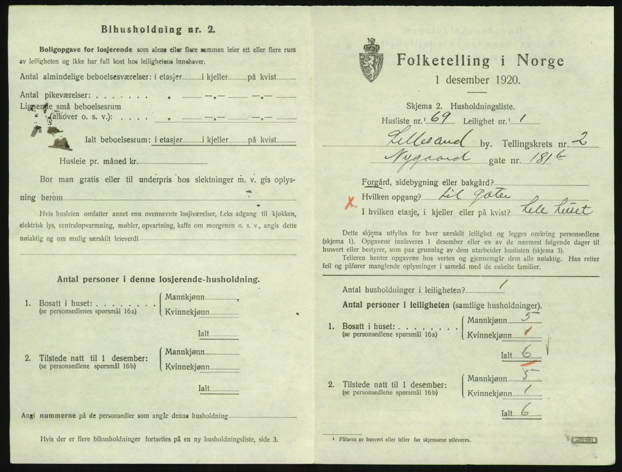 SAK, Folketelling 1920 for 0905 Lillesand ladested, 1920, s. 1019