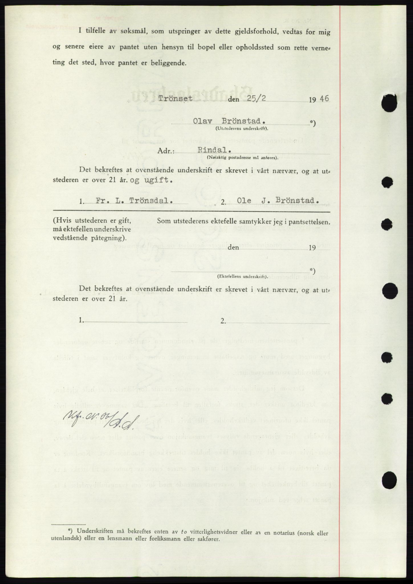 Nordmøre sorenskriveri, AV/SAT-A-4132/1/2/2Ca: Pantebok nr. B93b, 1946-1946, Dagboknr: 539/1946