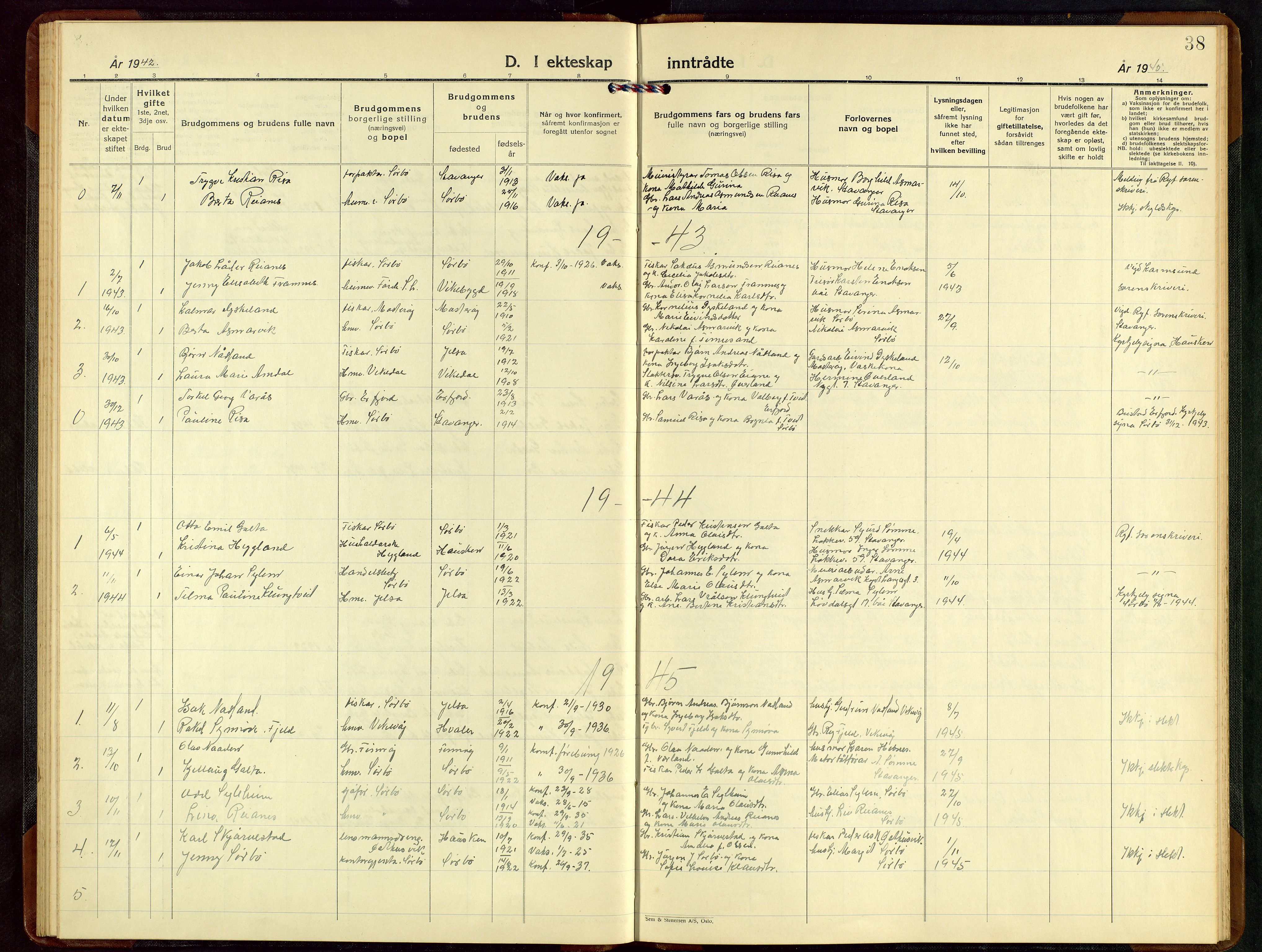 Rennesøy sokneprestkontor, AV/SAST-A -101827/H/Ha/Hab/L0015: Klokkerbok nr. B 14, 1924-1957, s. 38