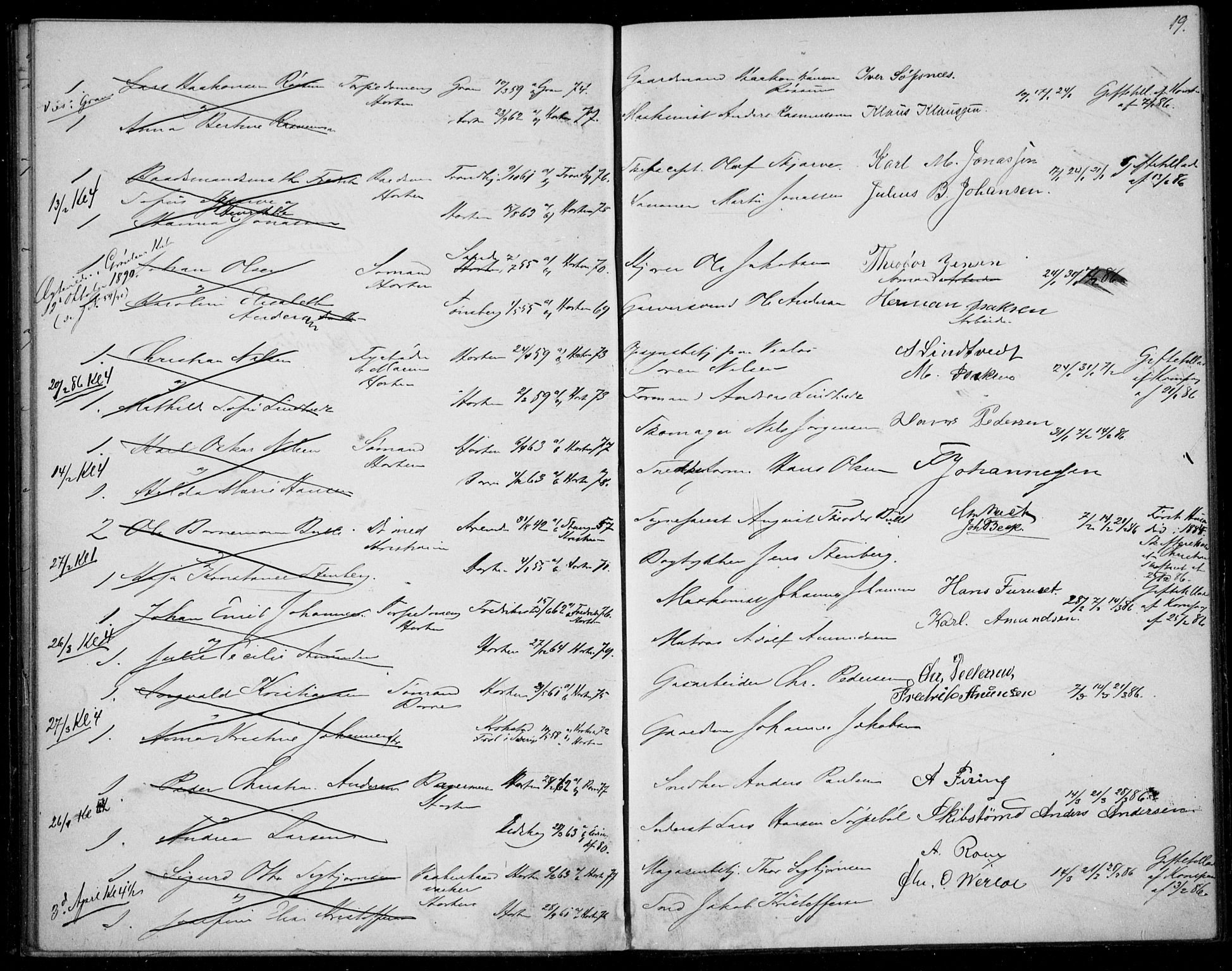 Horten kirkebøker, AV/SAKO-A-348/H/Ha/L0002: Lysningsprotokoll nr. 2, 1881-1891, s. 19