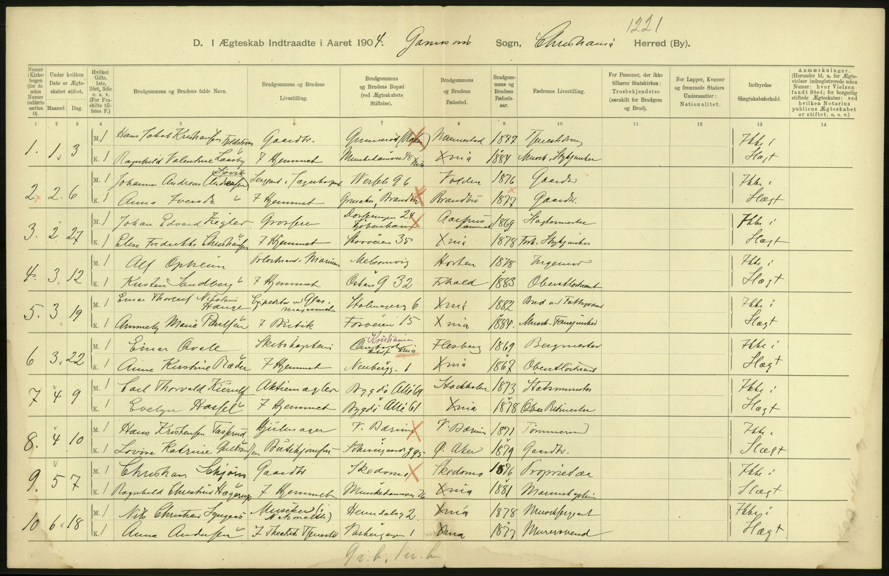 Statistisk sentralbyrå, Sosiodemografiske emner, Befolkning, RA/S-2228/D/Df/Dfa/Dfab/L0004: Kristiania: Gifte, døde, 1904, s. 50