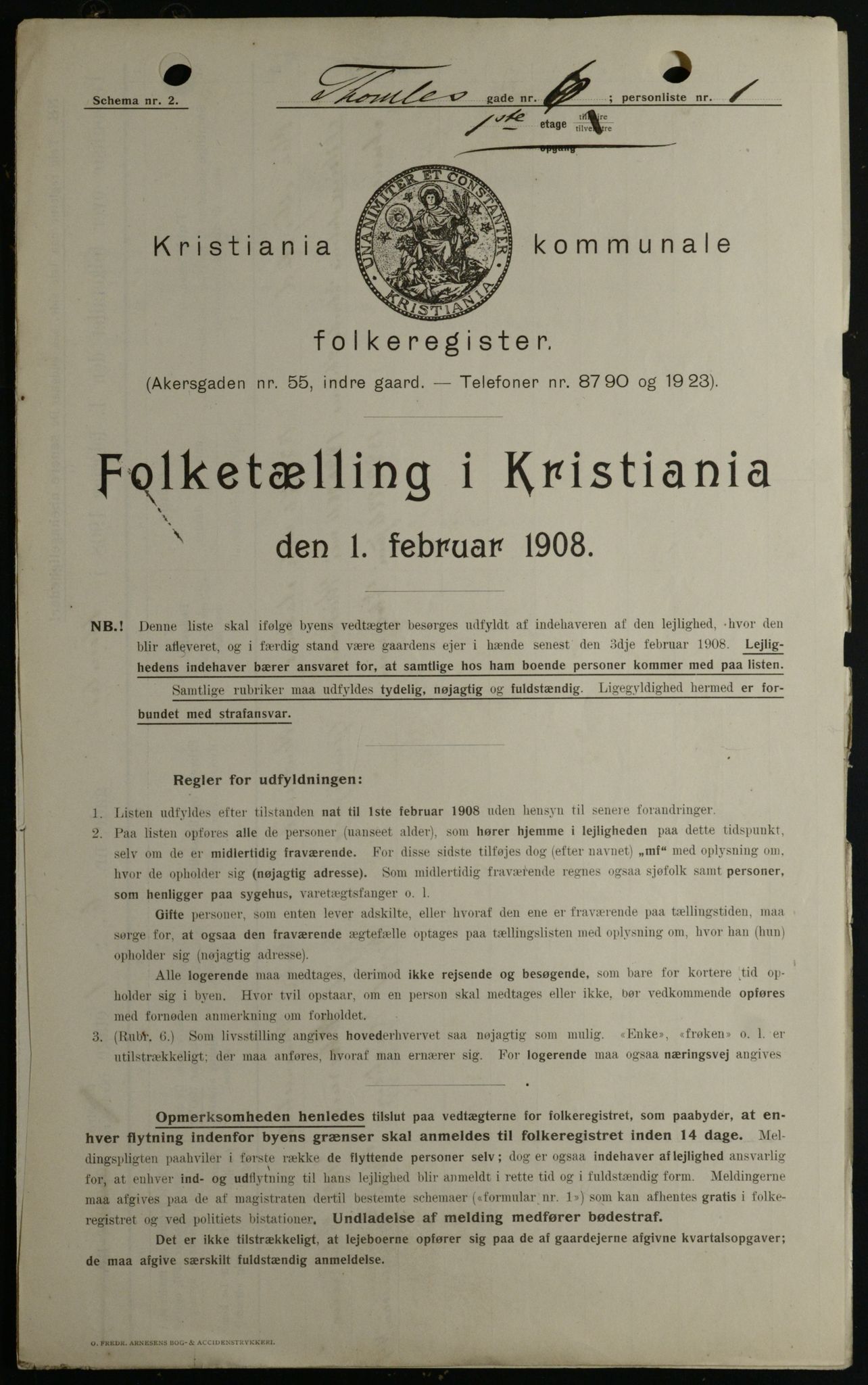 OBA, Kommunal folketelling 1.2.1908 for Kristiania kjøpstad, 1908, s. 98219