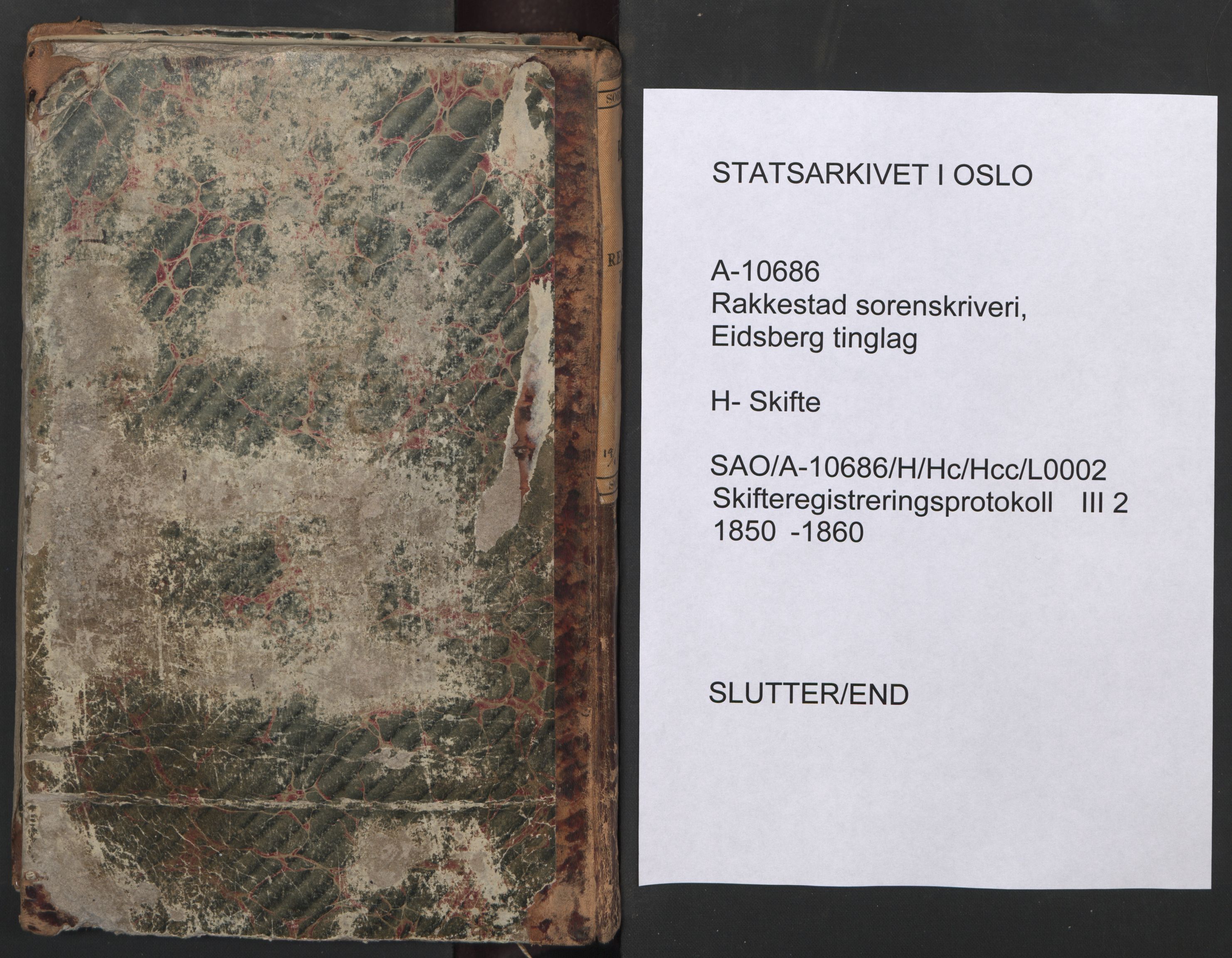 Rakkestad sorenskriveri, SAO/A-10686/H/Hc/Hcc/L0002: Skifteregistreringsprotokoller, 1850-1860