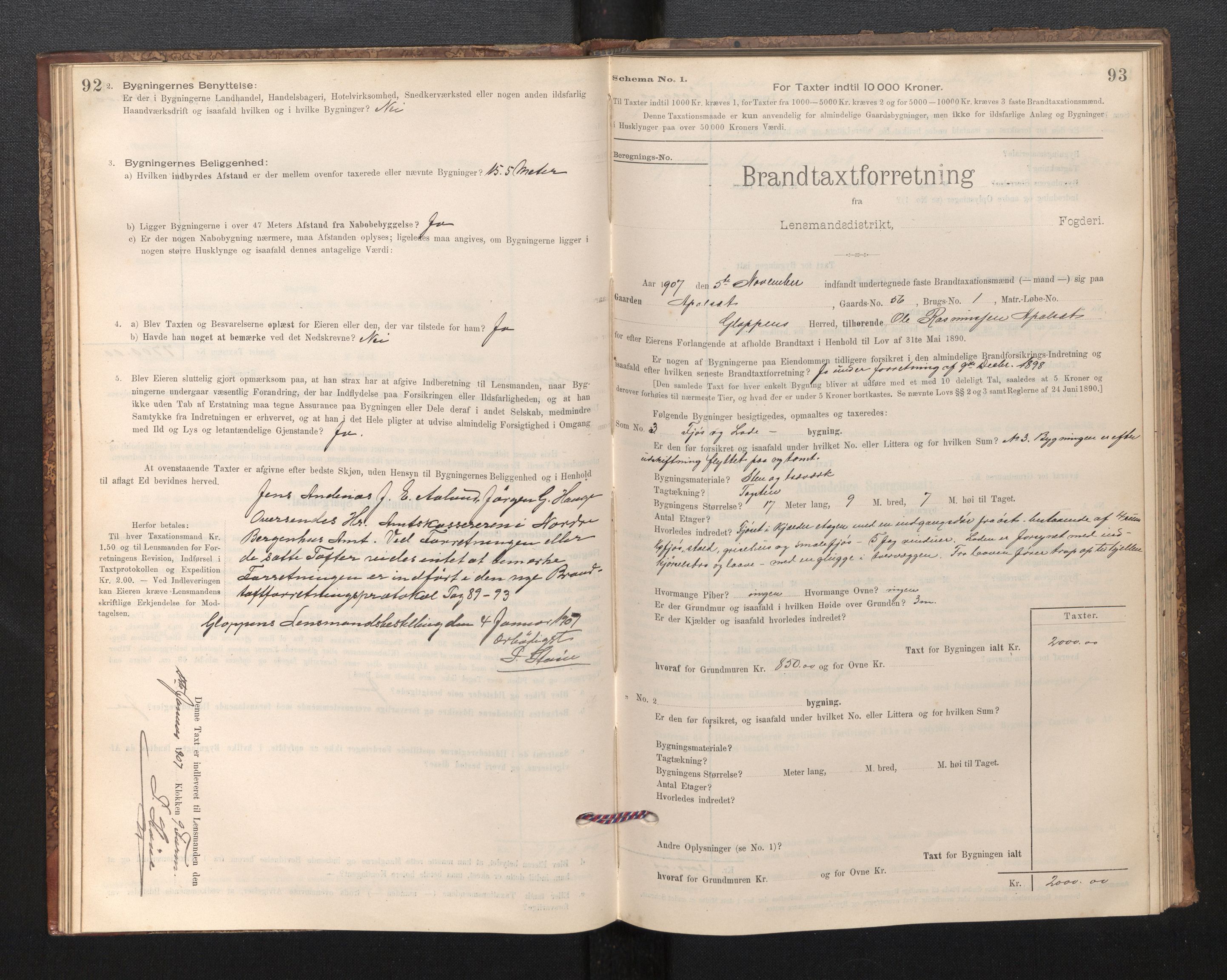 Lensmannen i Gloppen og Breim, SAB/A-27801/0012/L0003: Branntakstprotokoll, skjematakst, 1894-1931, s. 92-93