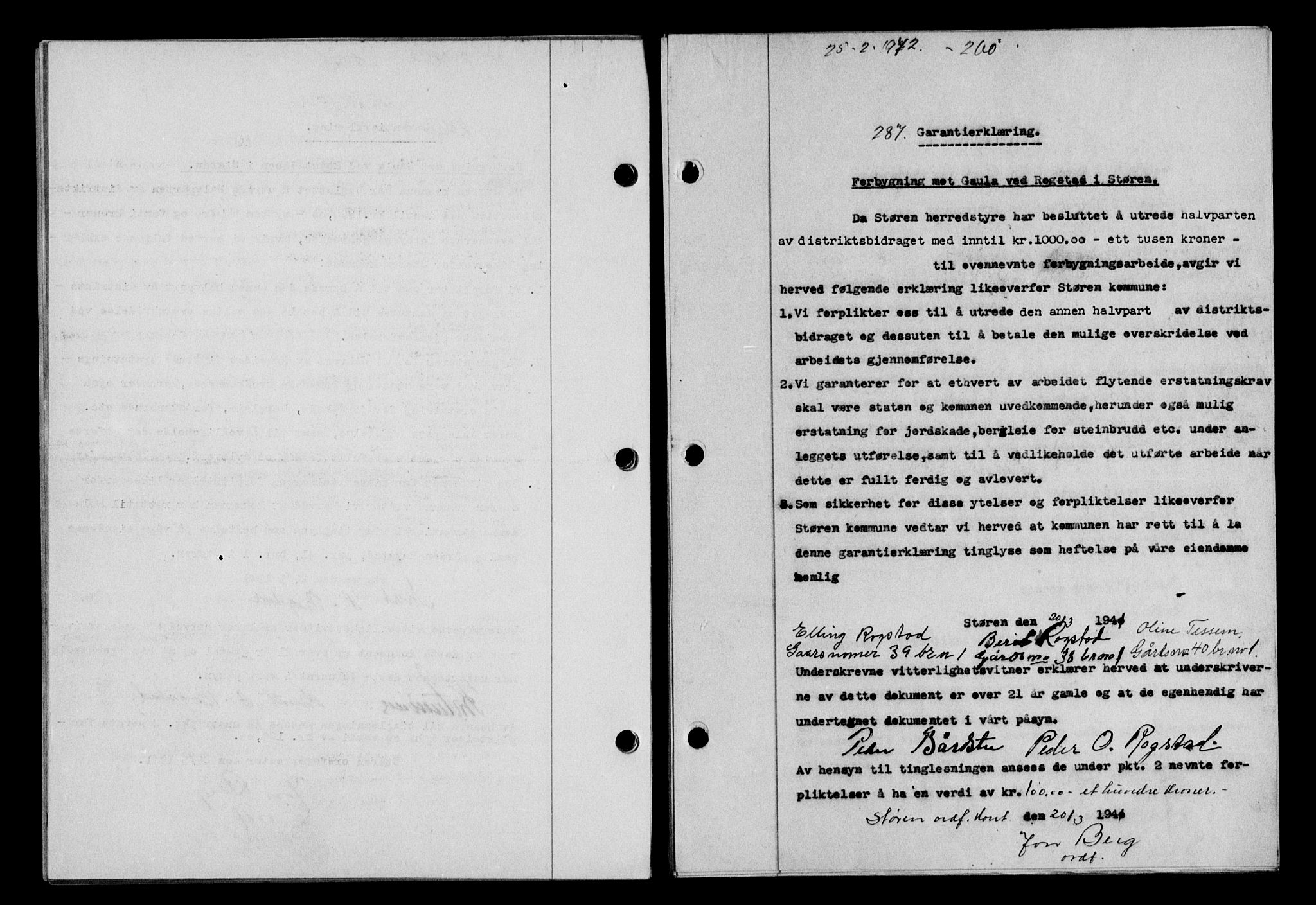 Gauldal sorenskriveri, SAT/A-0014/1/2/2C/L0054: Pantebok nr. 59, 1941-1942, Dagboknr: 287/1942