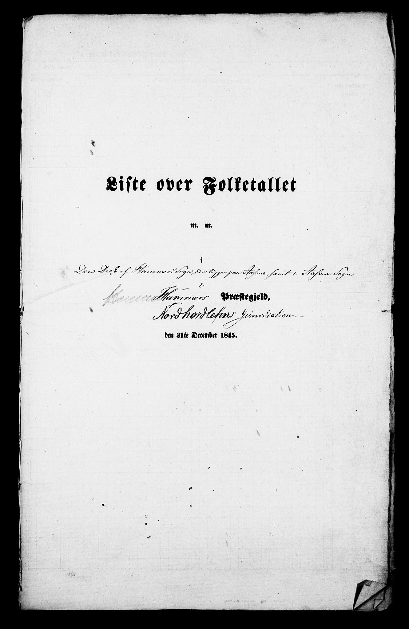 , Folketelling 1845 for 1254P Hamre prestegjeld, 1845, s. 1