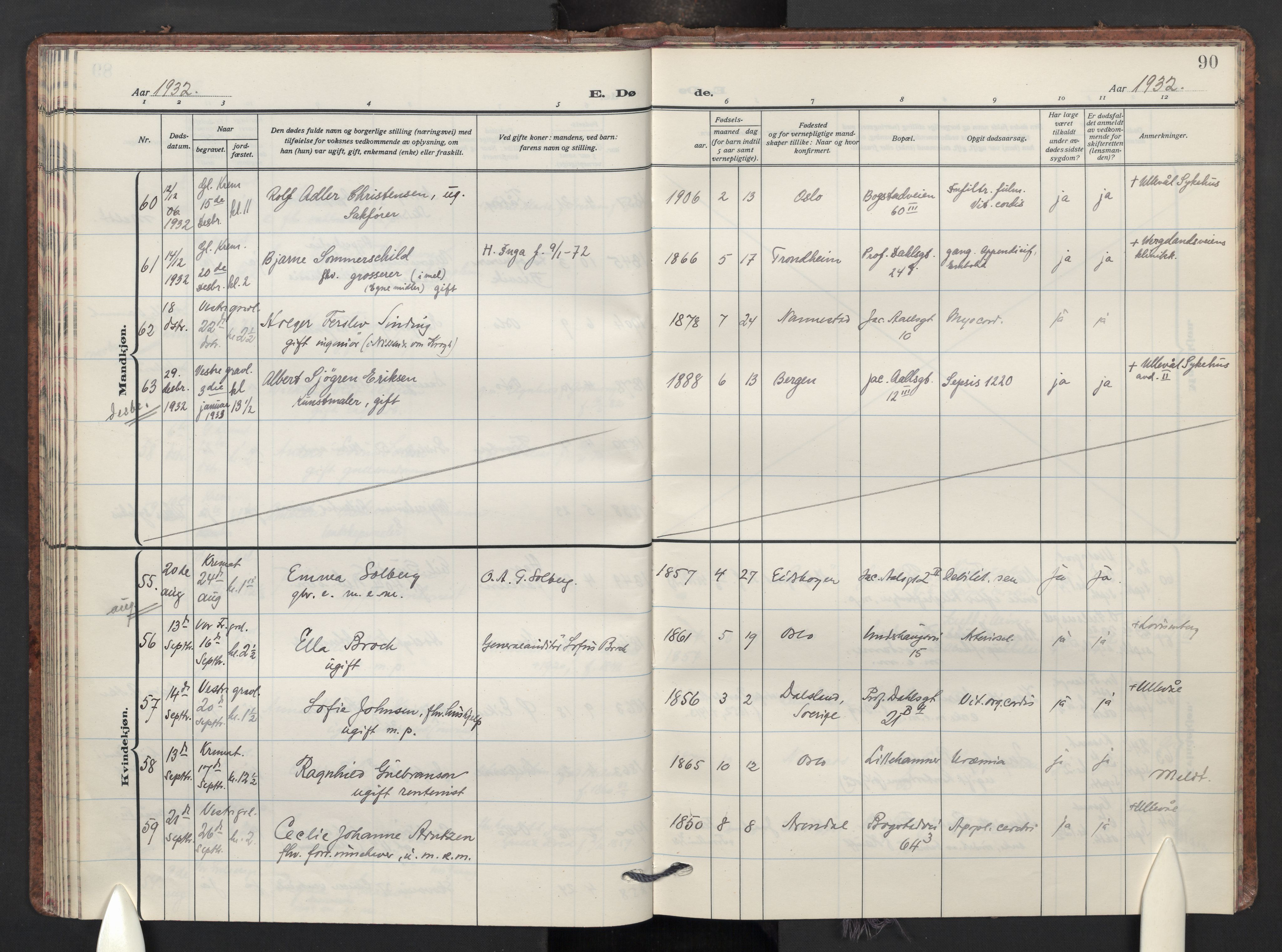 Uranienborg prestekontor Kirkebøker, AV/SAO-A-10877/F/Fa/L0015: Ministerialbok nr. I 15, 1927-1935, s. 90